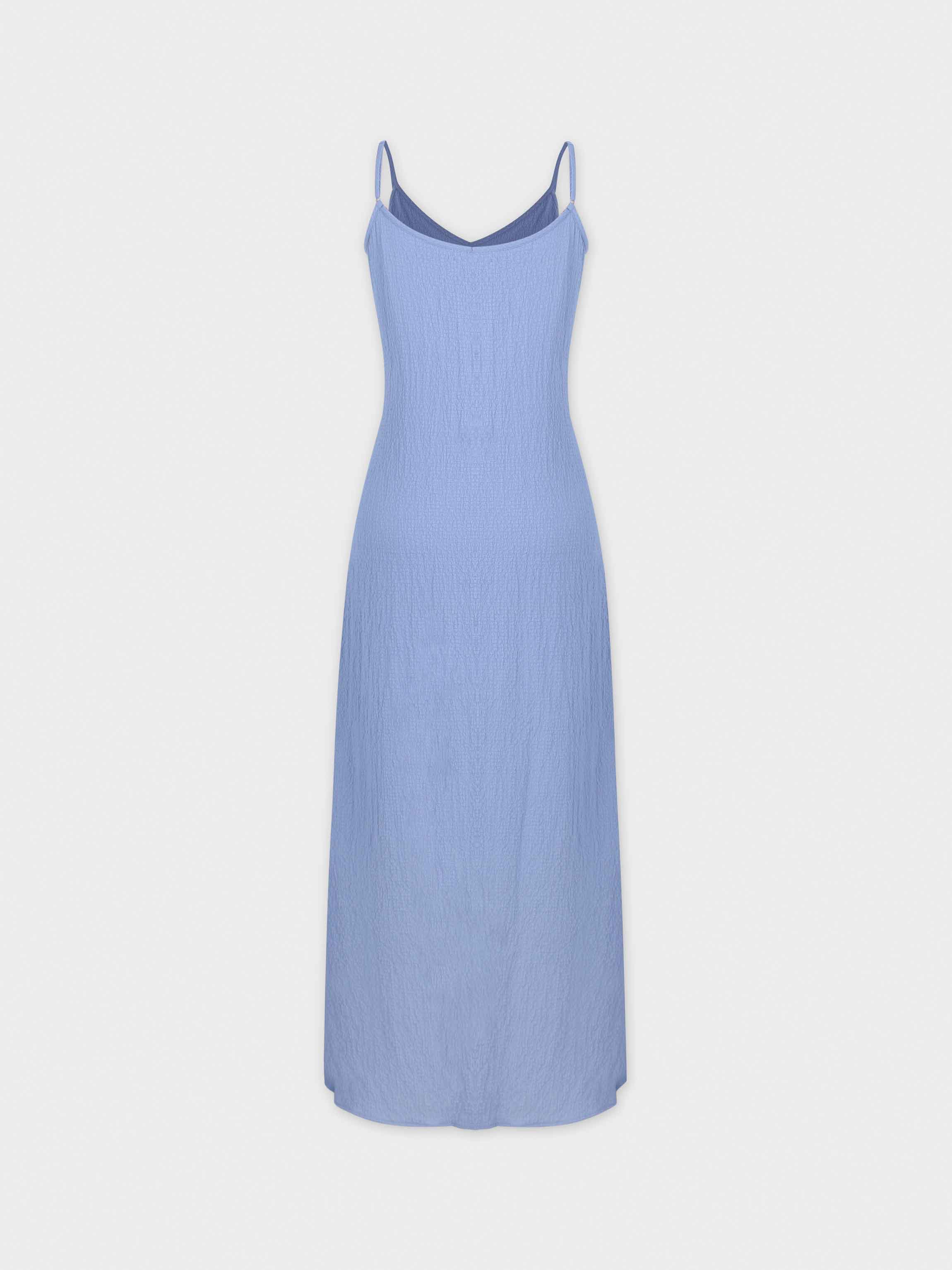 Textured Slip Dress-Denim Blue