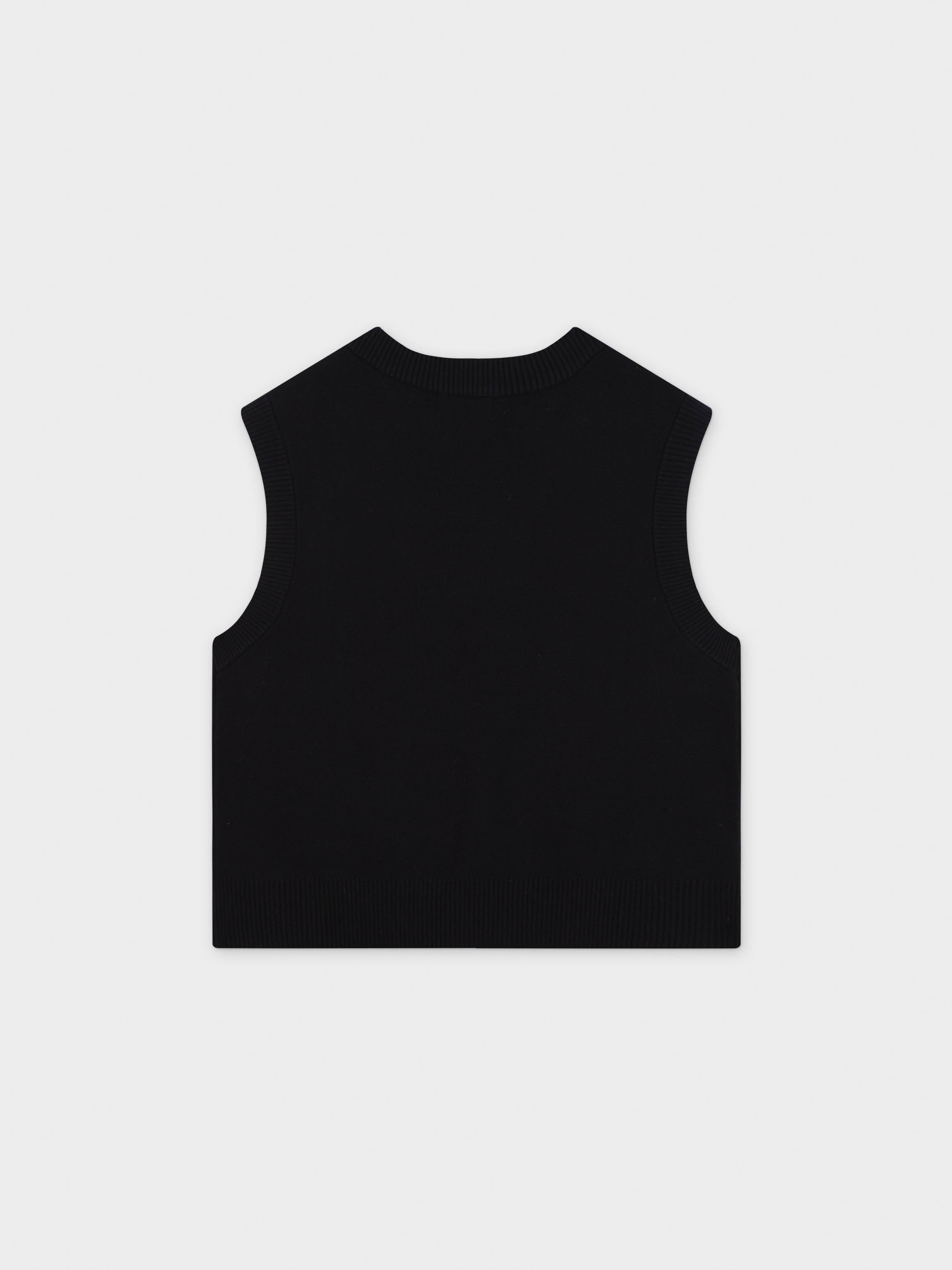 V-Neck Knit Vest-Black