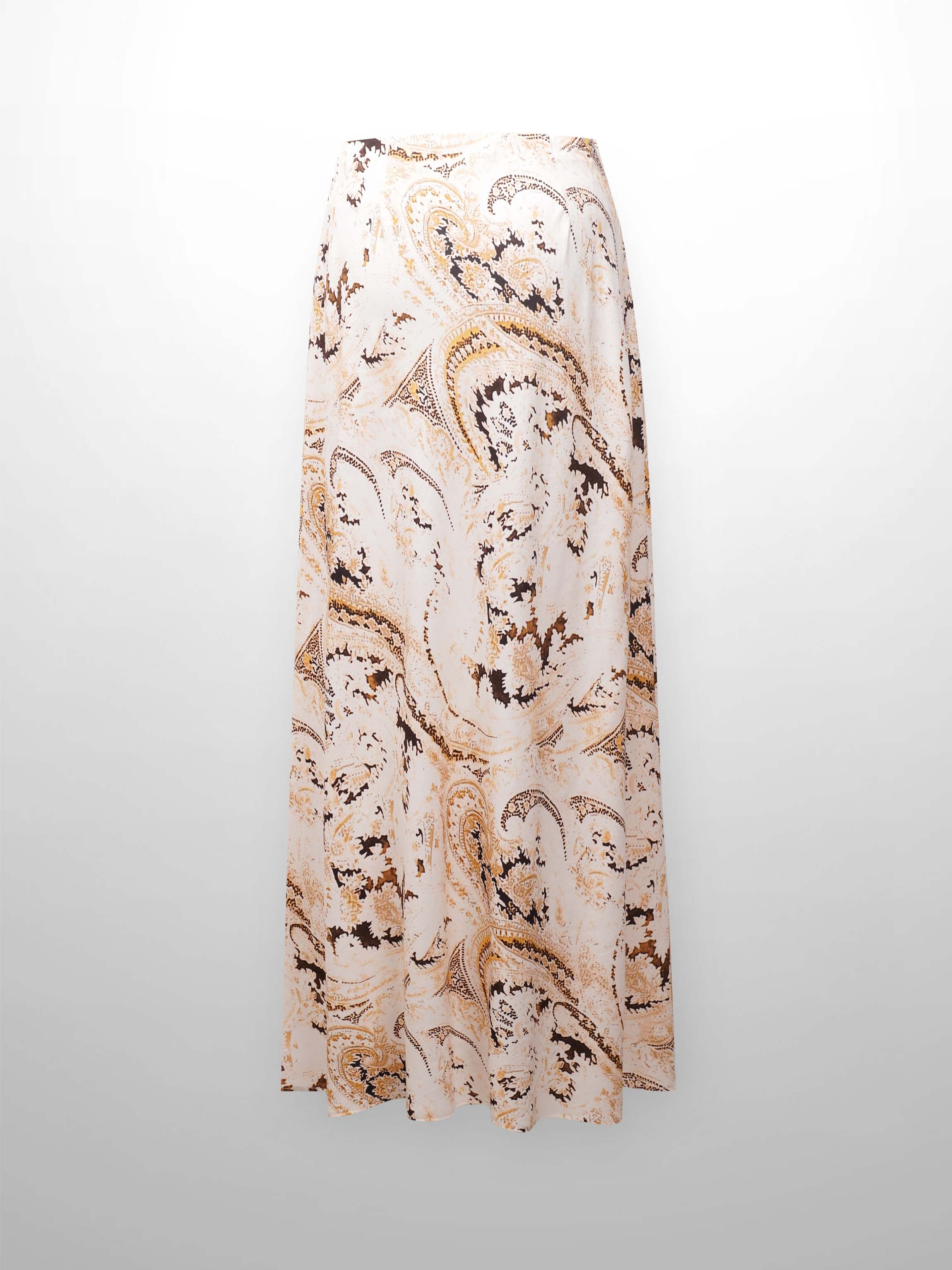 Printed Linen Blend Slip Skirt-Italian Paisley