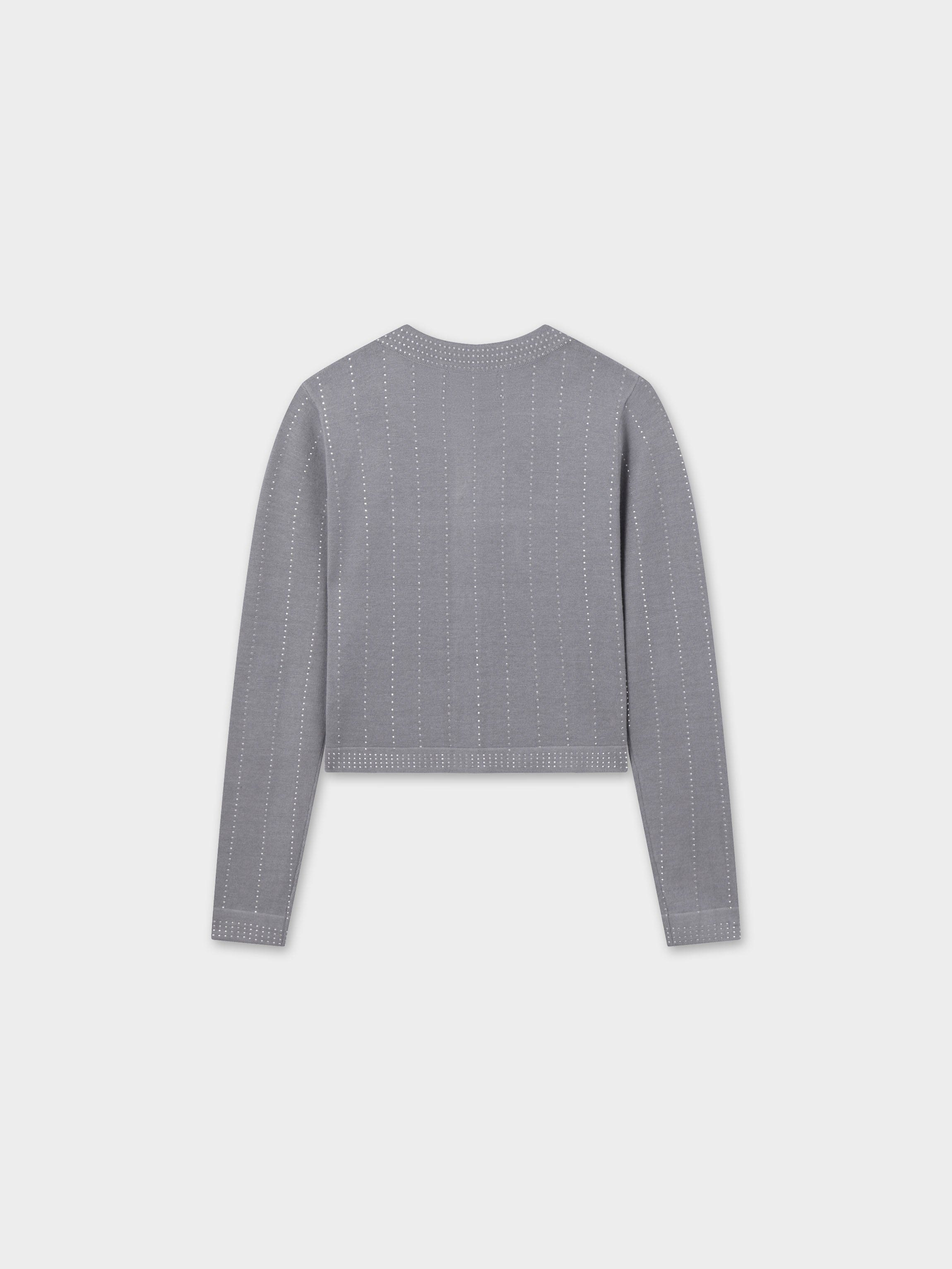 Crystal Pinstripe Crew Cardigan-Grey