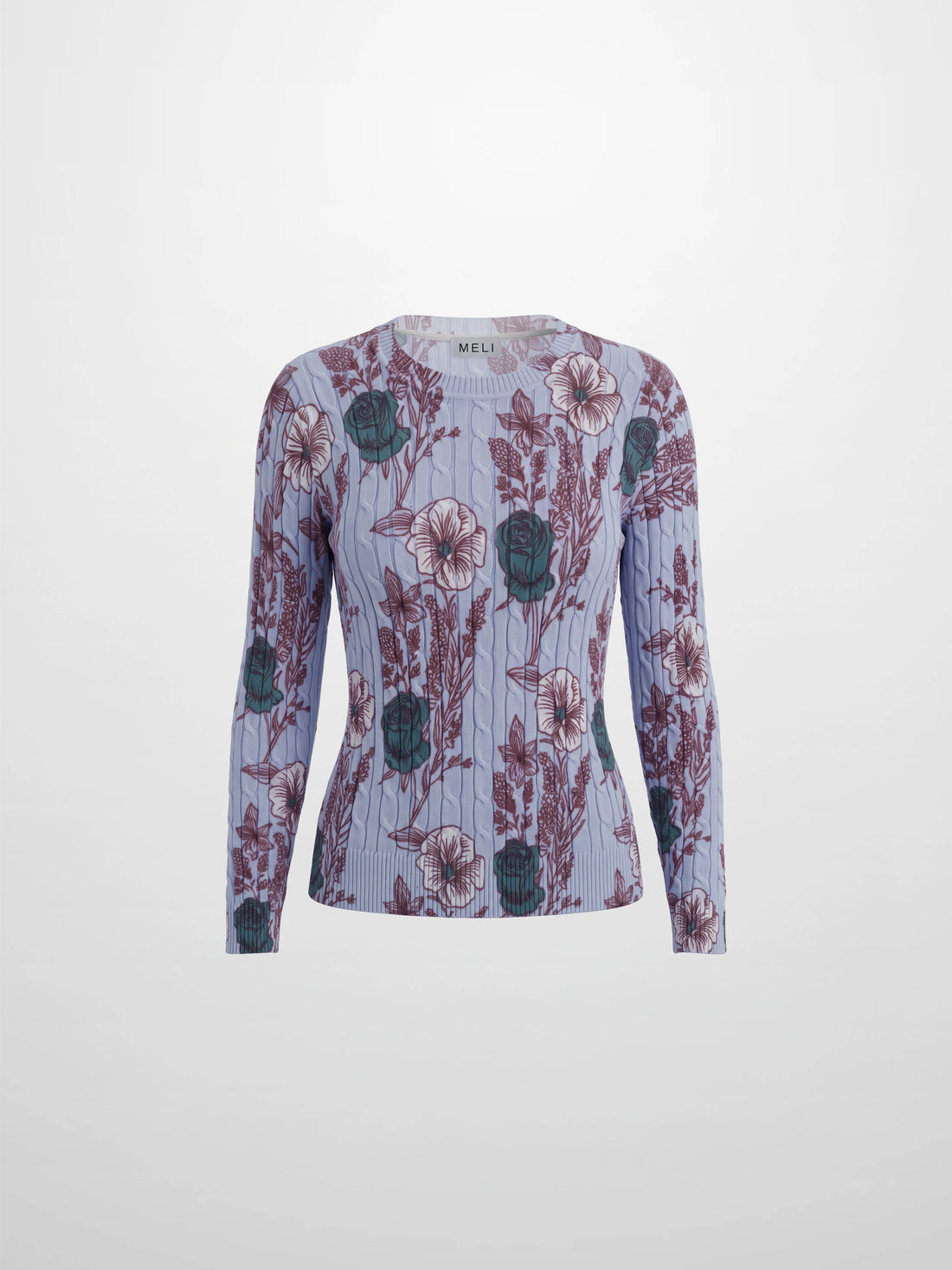 Floral Cable Printed Sweater - Lavender Floral