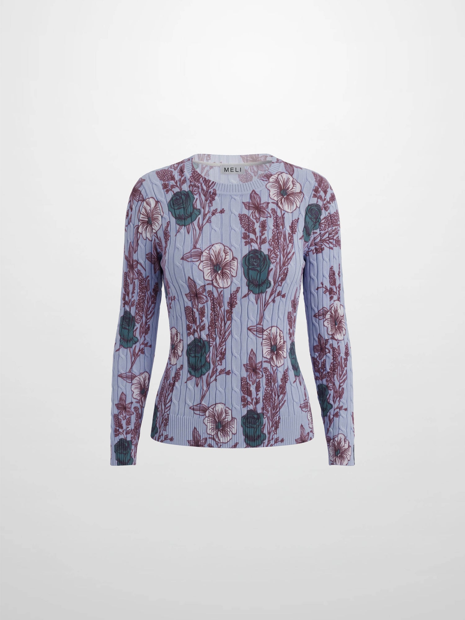 Floral Cable Printed Sweater - Lavender Floral