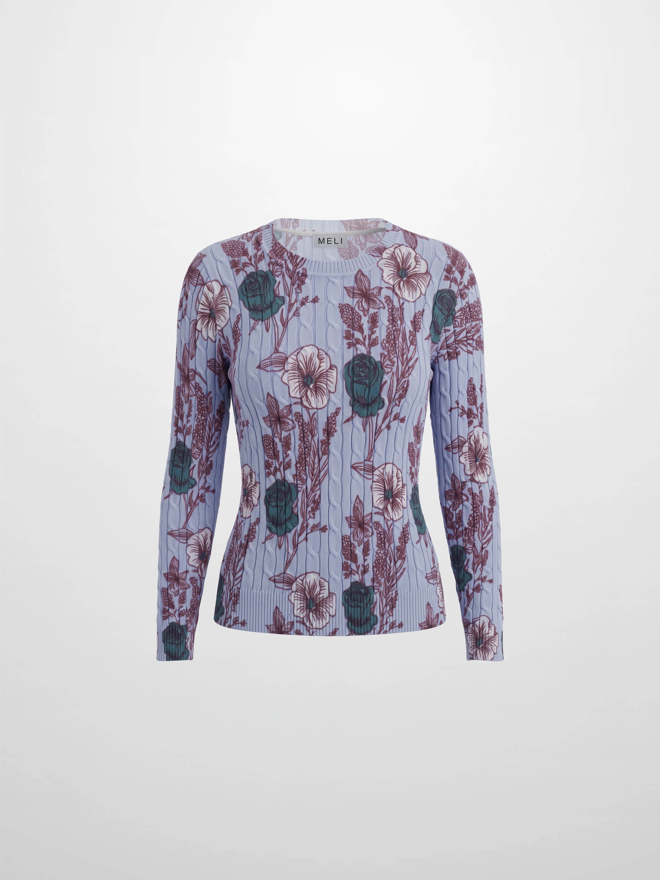 Floral Cable Printed Sweater - Lavender Floral