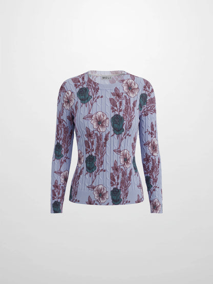 Floral Cable Printed Sweater - Lavender Floral