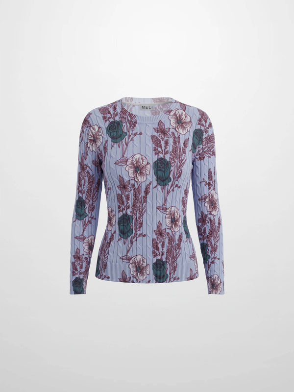 Floral Cable Printed Sweater - Lavender Floral