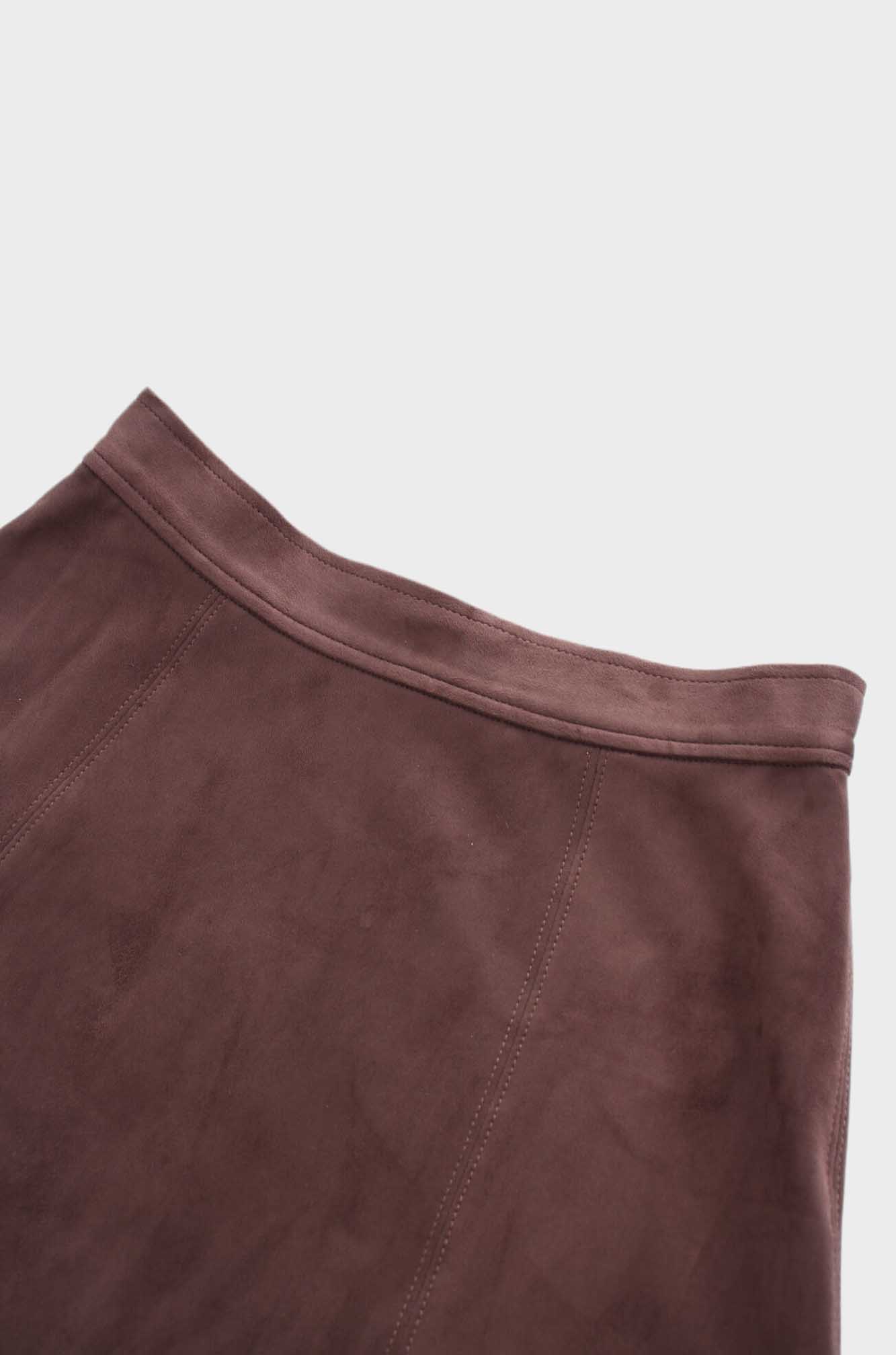 Suede Trumpet Skirt-Brown