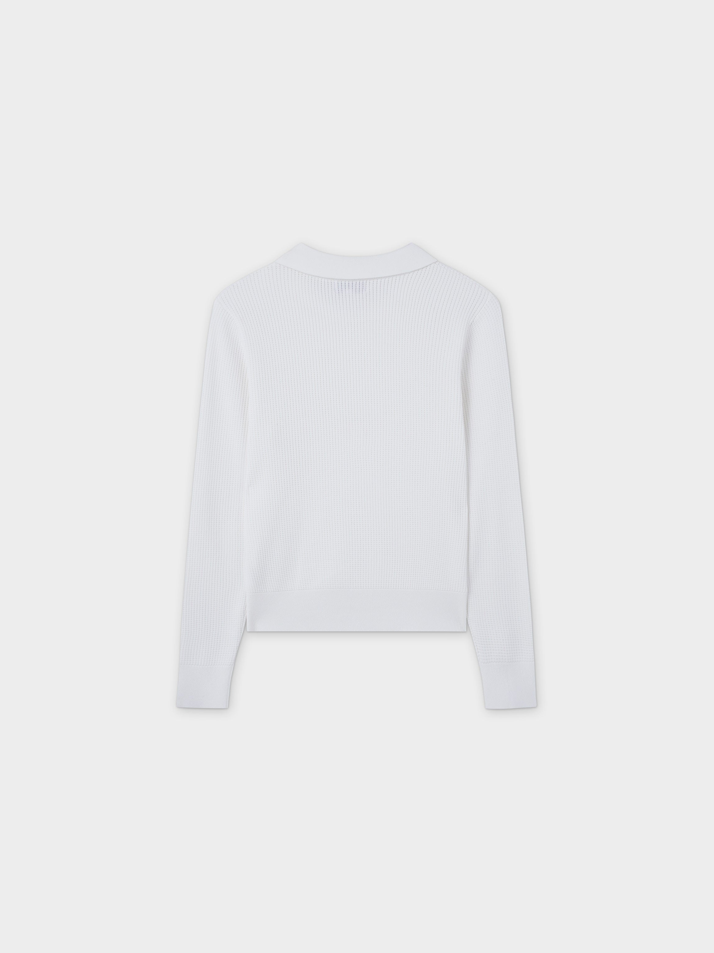 Waffle Collared Sweater-White