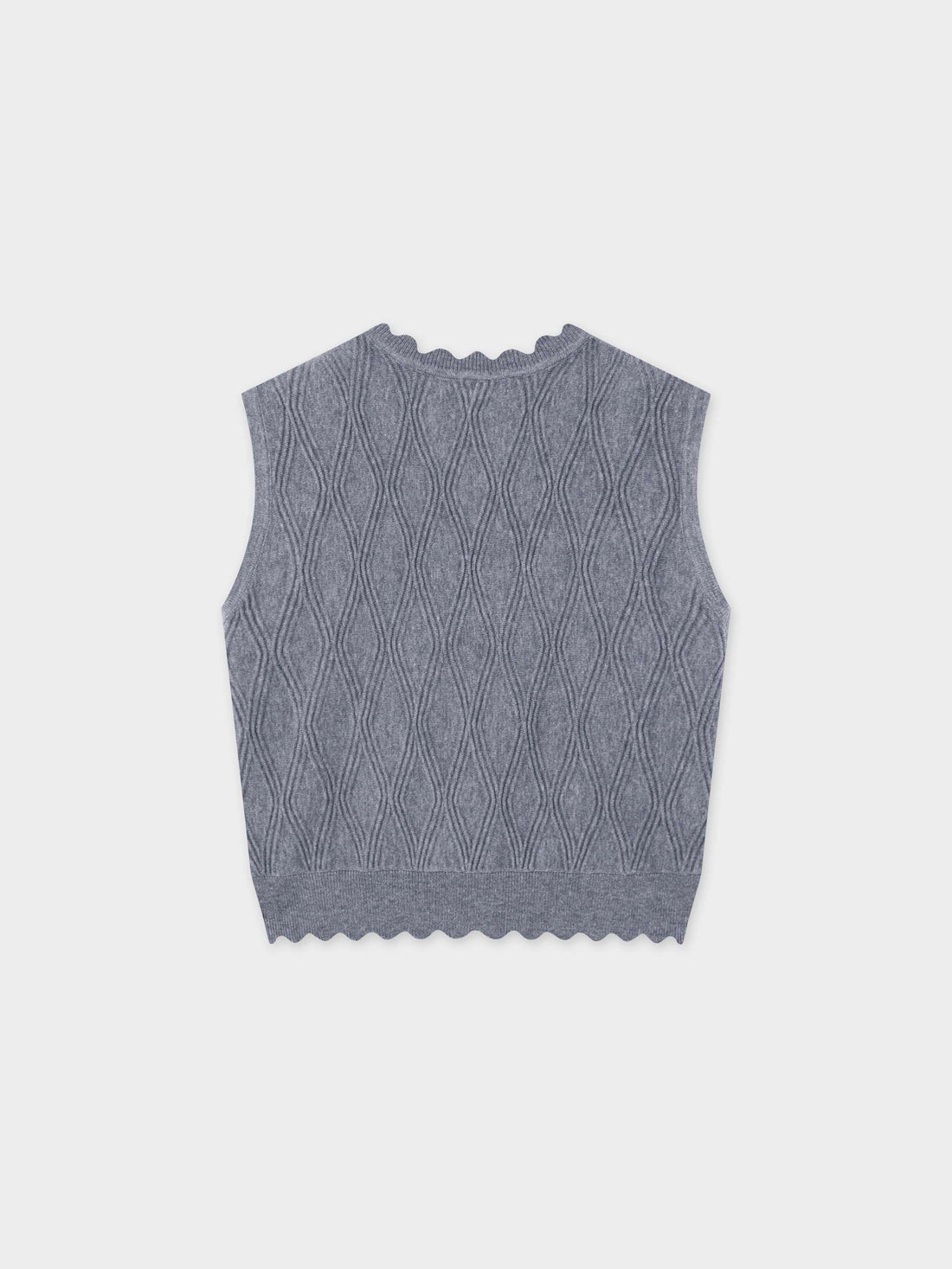 Scalloped Sleeveless Crew Neck Sweater-Heathered Grey