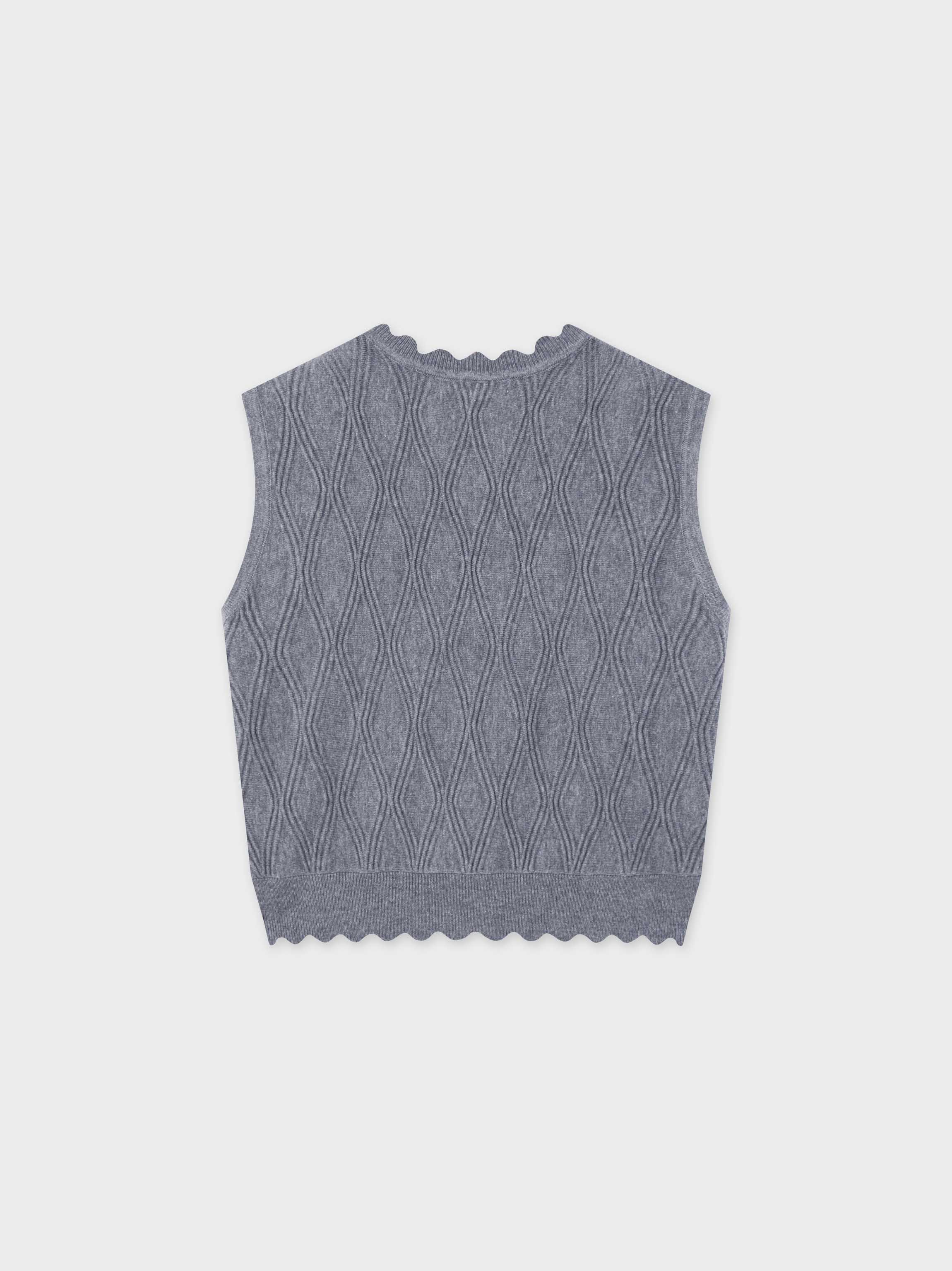 Scalloped Sleeveless Crew Neck Sweater-Heathered Grey