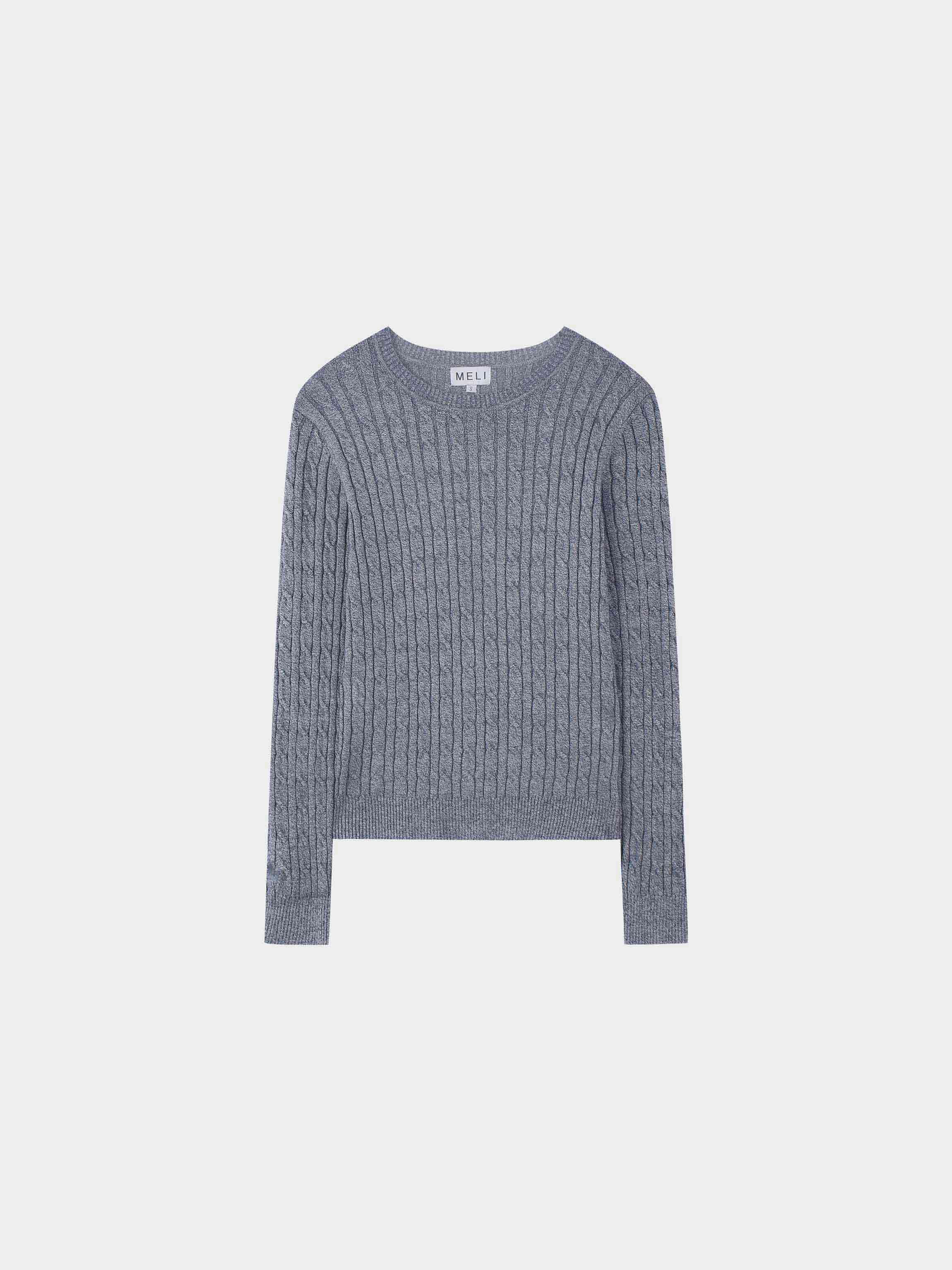 Knit Cable Sweater-Heathered Blue