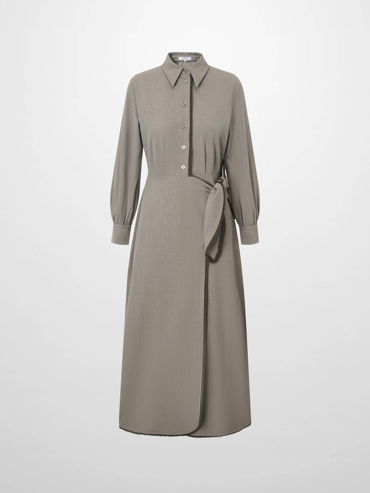 Wrap Shirtdress - Taupe Pinstripe