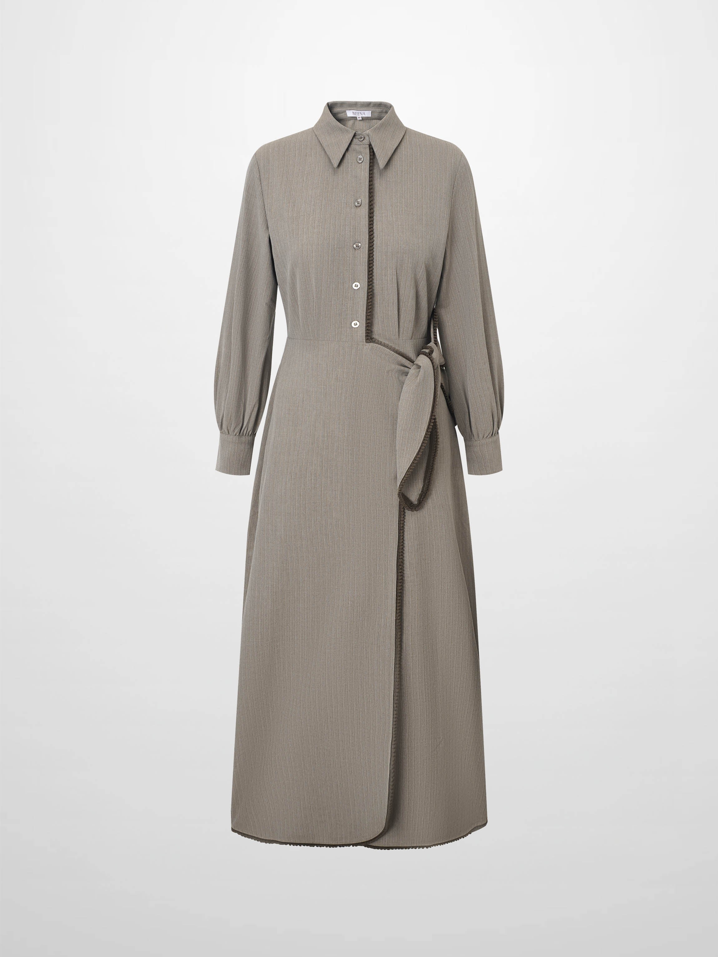 Wrap Shirtdress - Taupe Pinstripe