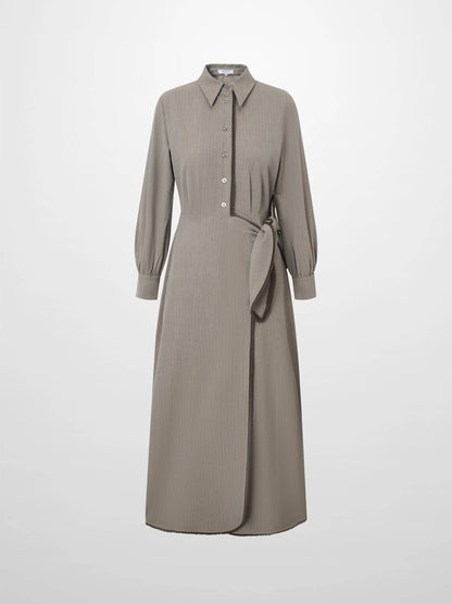 Wrap Shirtdress - Taupe Pinstripe
