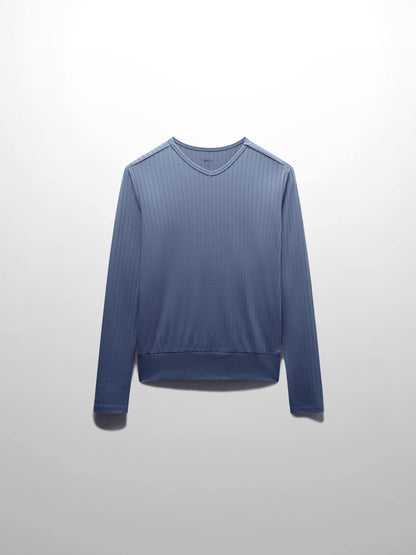 Ribbed High V Bomber-Denim Blue