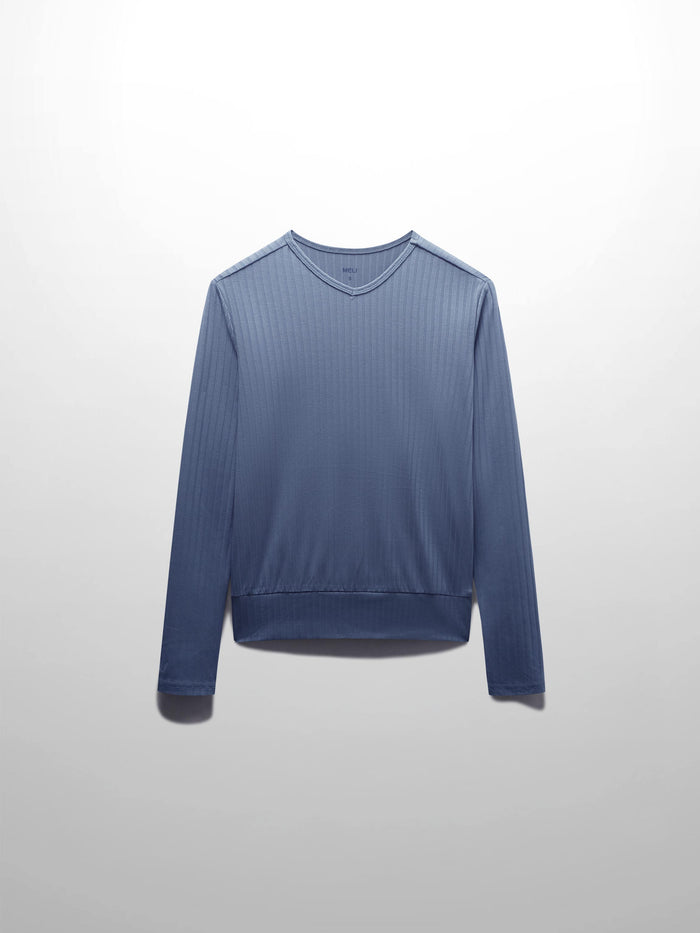 Ribbed High V Bomber-Denim Blue