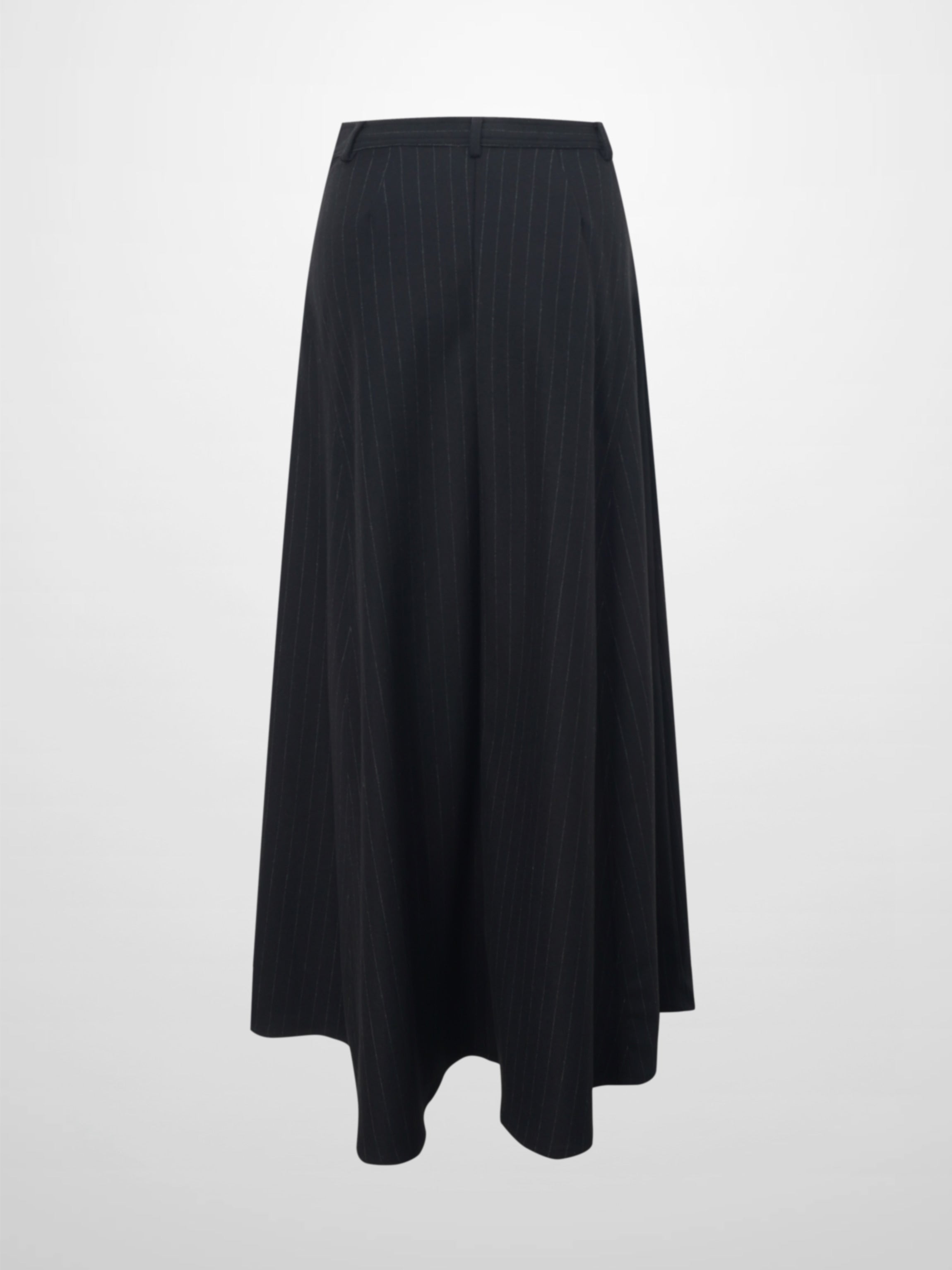 Wool Blend Yoke Skirt 37&quot;-Black Pinstripe