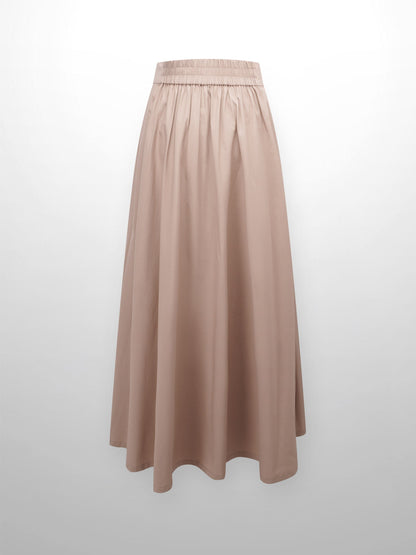 Elastic Back Maxi Cotton Blend Skirt-Tan