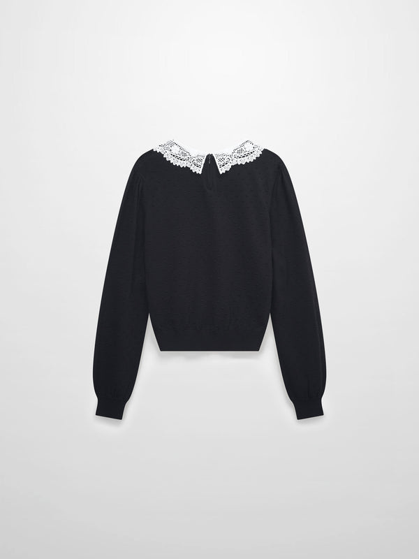 Crew Neck Pebbled Sweater-Black