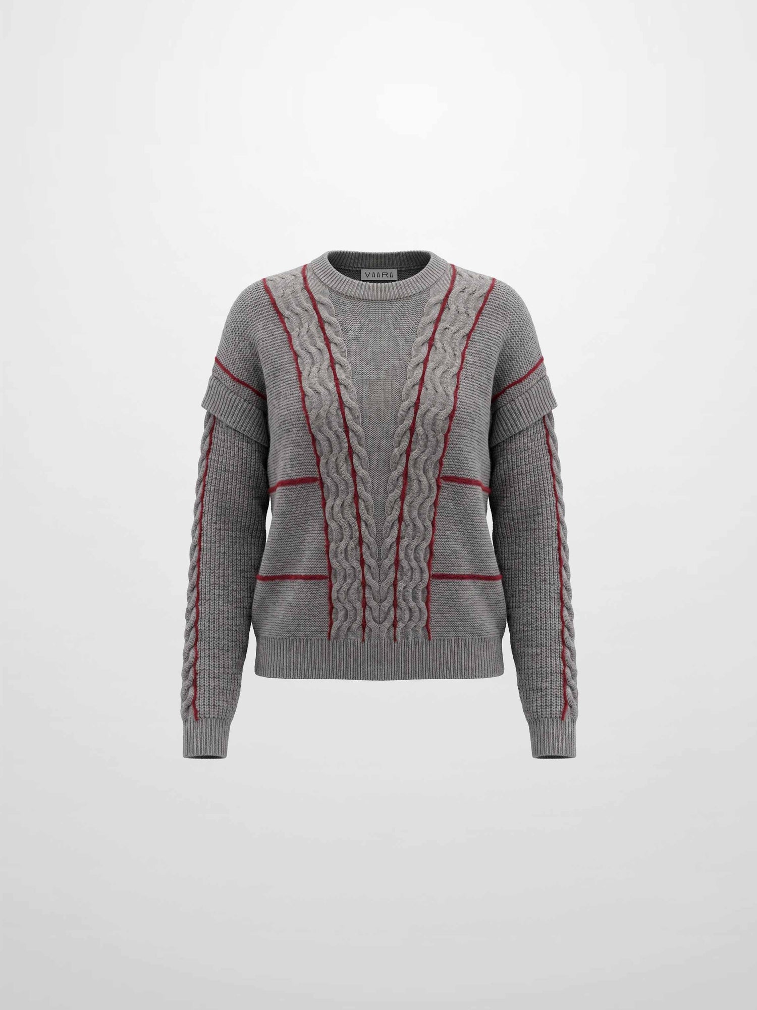 Mix Cable Striped Sweater - Grey/Burgundy