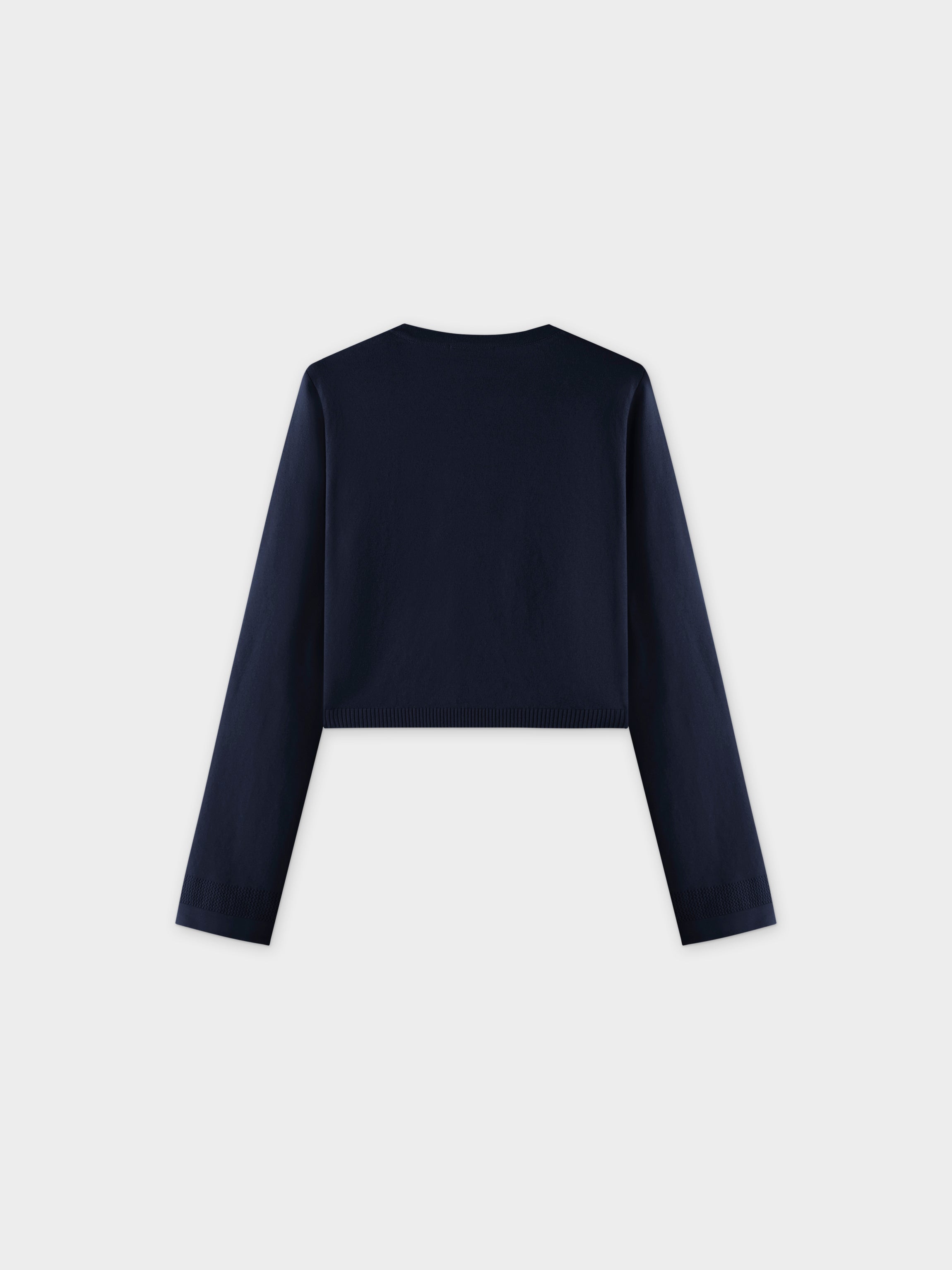 Flat Ribbed Trim Shrug-Navy