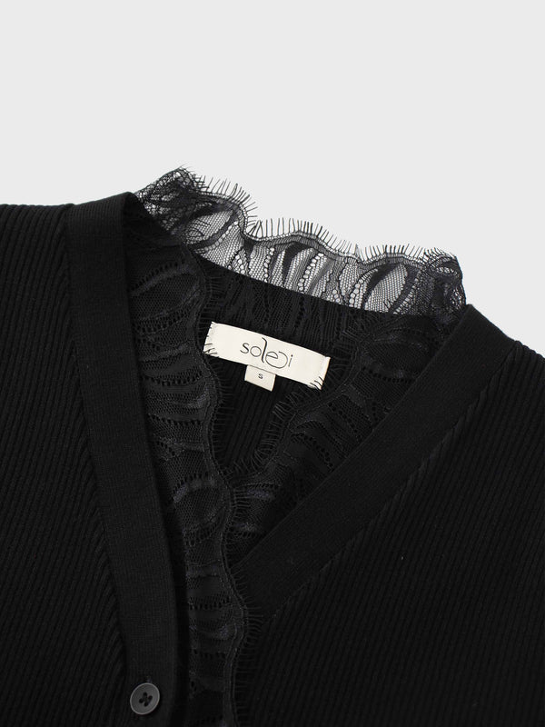 Lace Trimmed Sweater-Black
