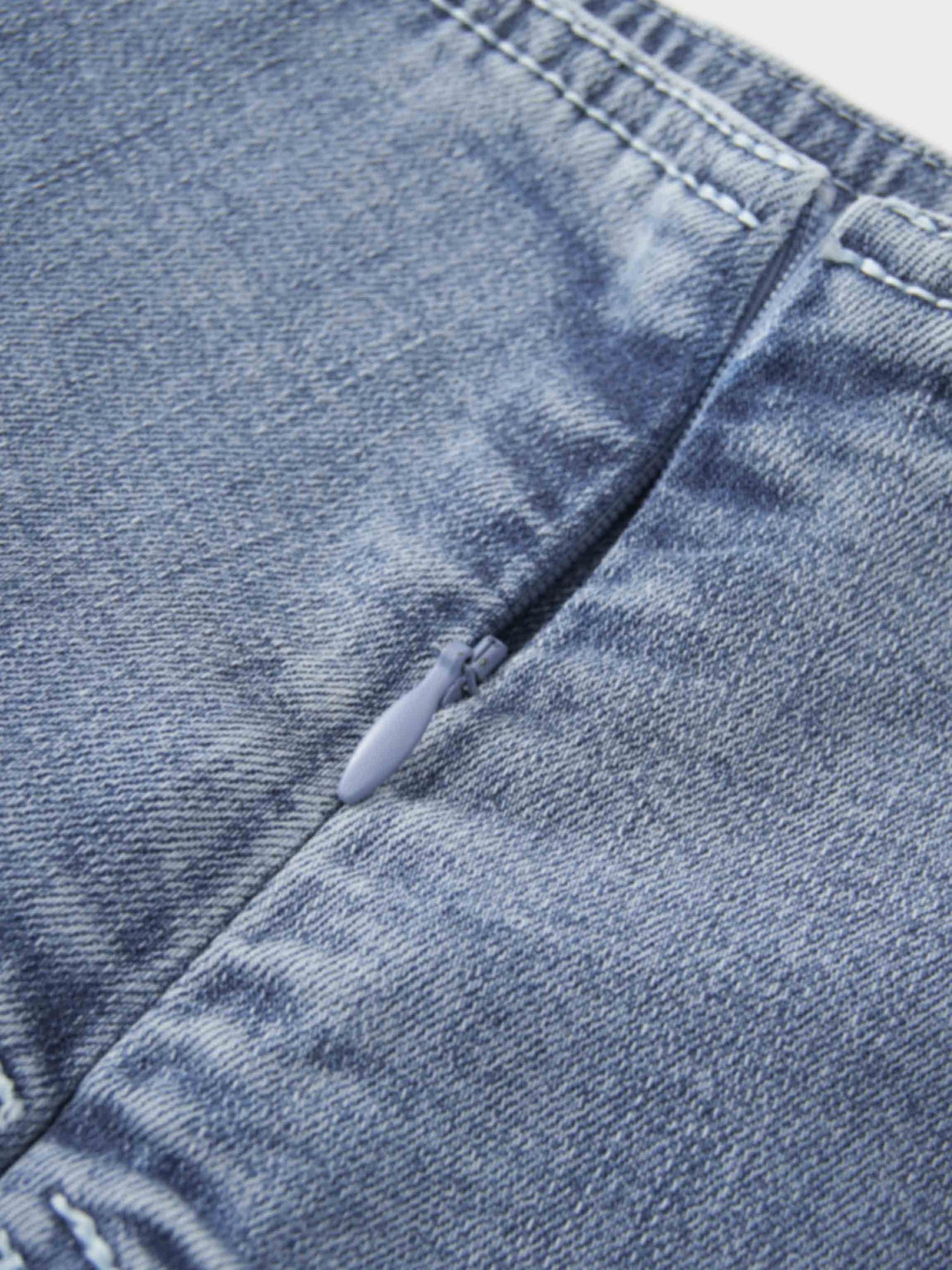 Washed Curved Yoke Denim Skirt-Light Blue