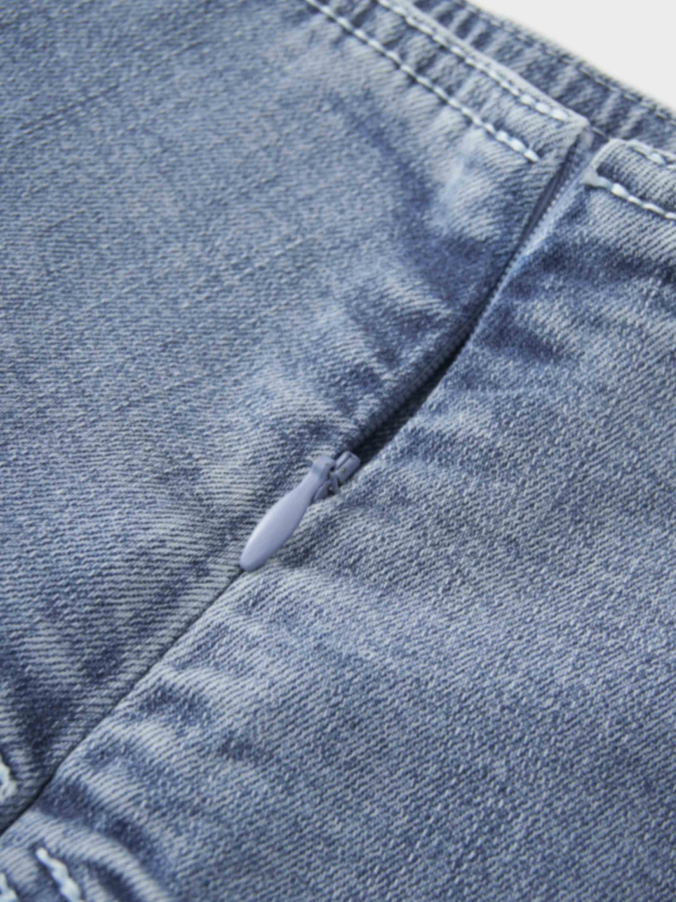 Washed Curved Yoke Denim Skirt-Light Blue