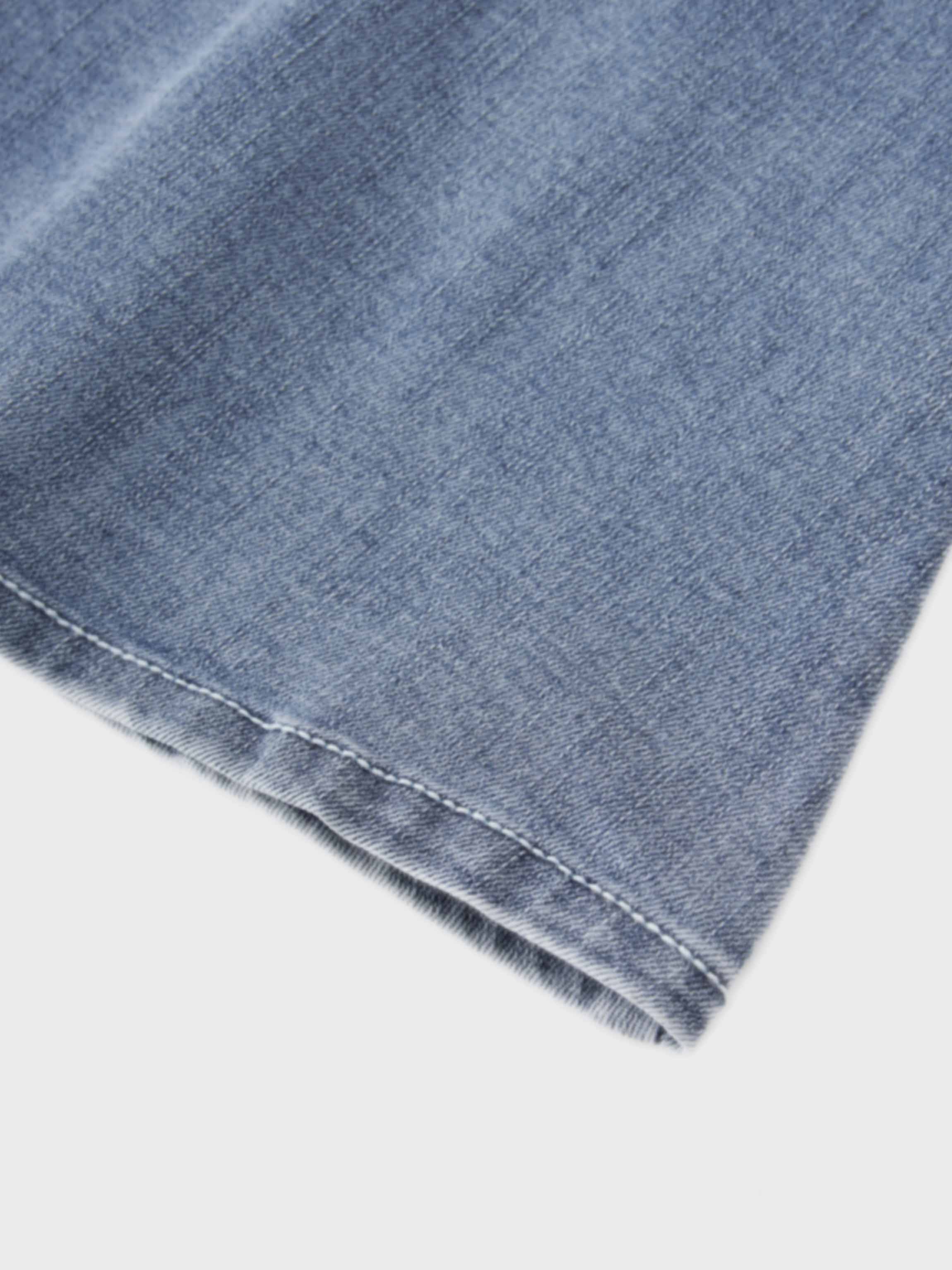 Washed Curved Yoke Denim Skirt-Light Blue