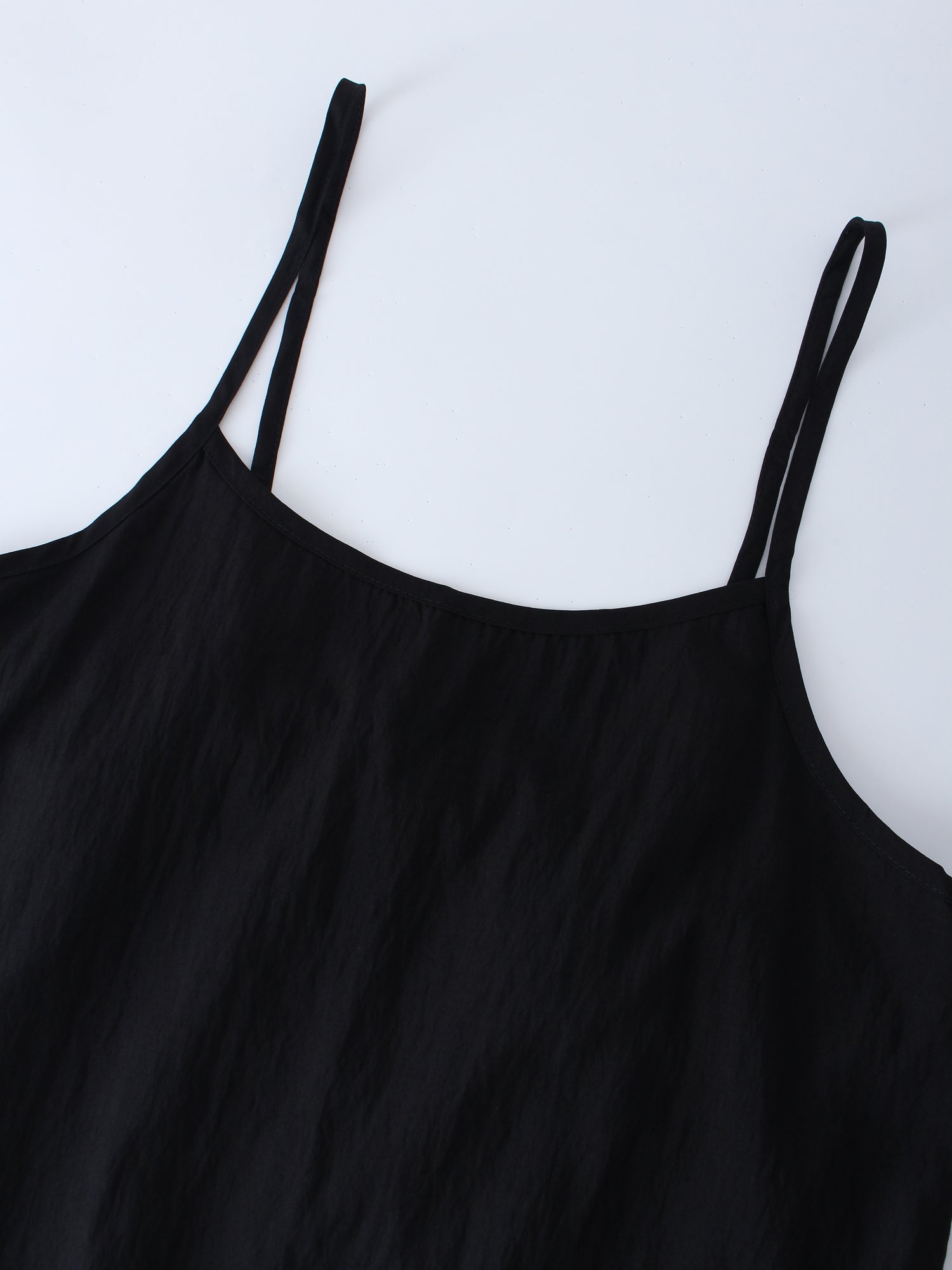 Crinkle Cotton Slip Dress-Black