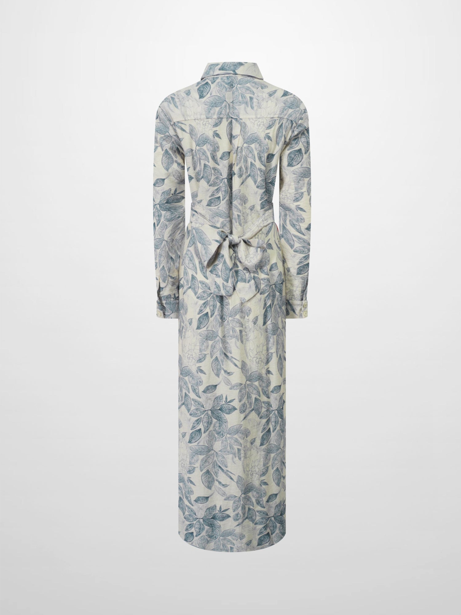 Long Button Down Shirtdress-Blue Leaves