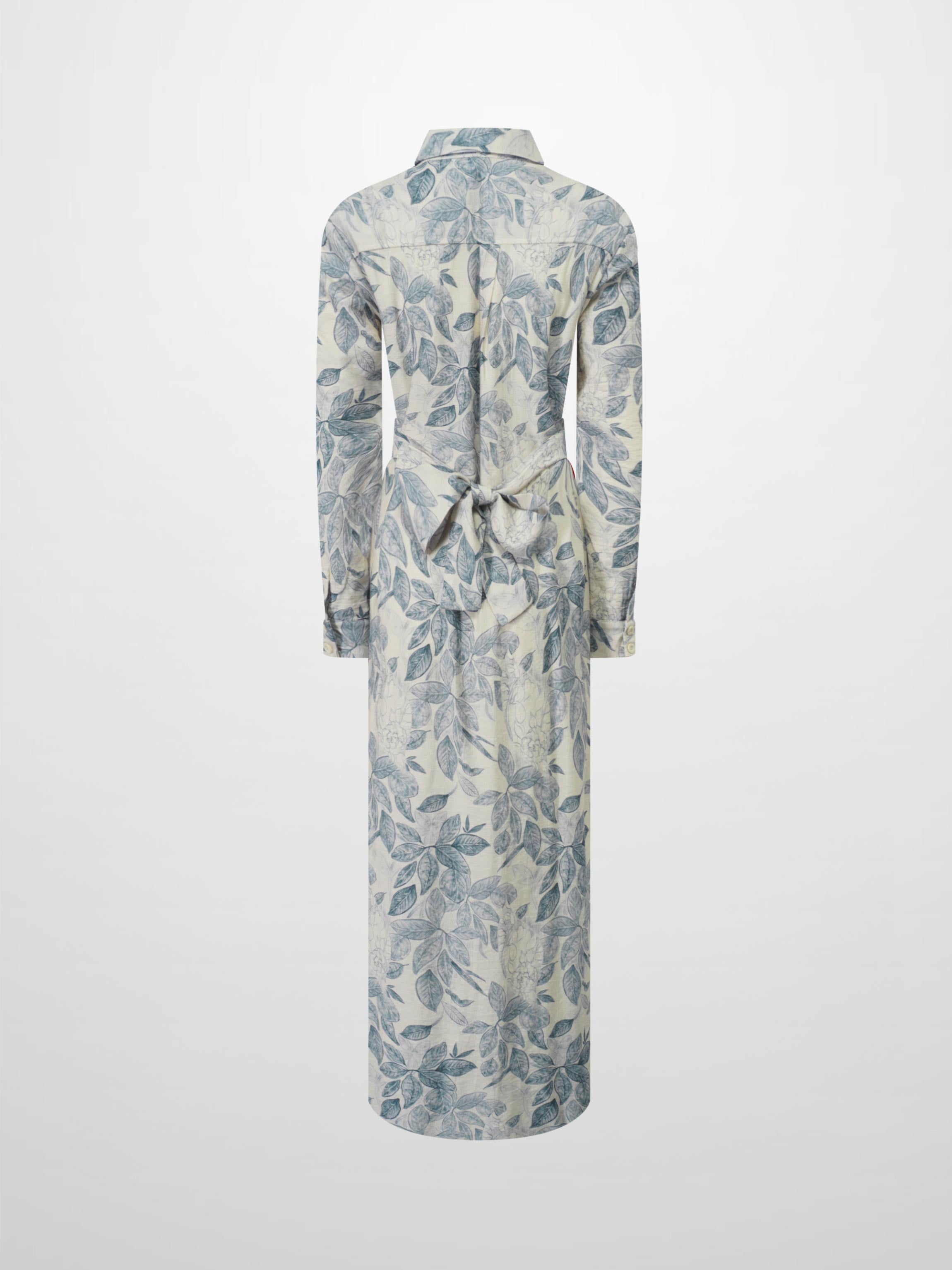 Long Button Down Shirtdress-Blue Leaves