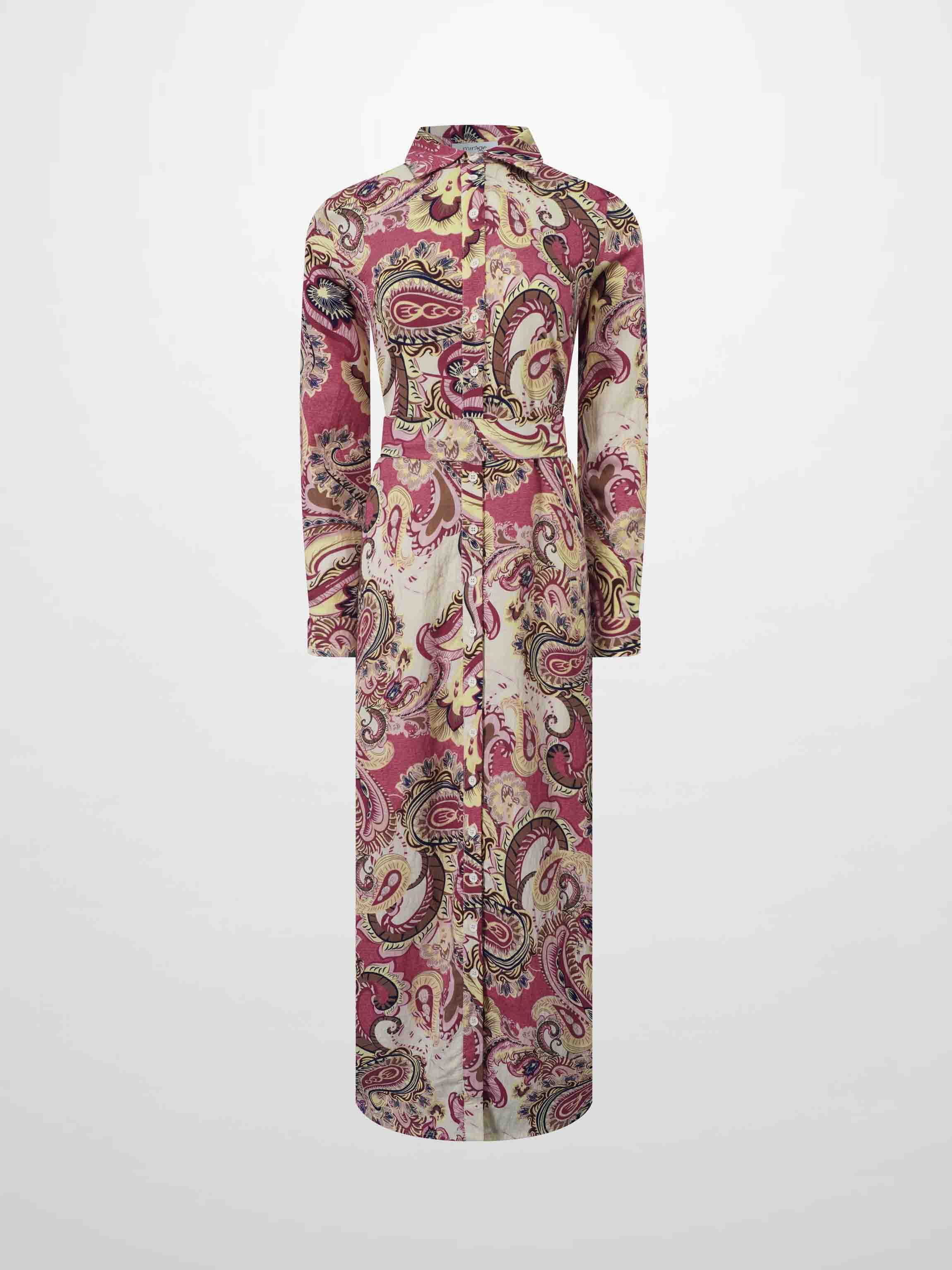 Long Button Down Shirtdress-Coral Paisley