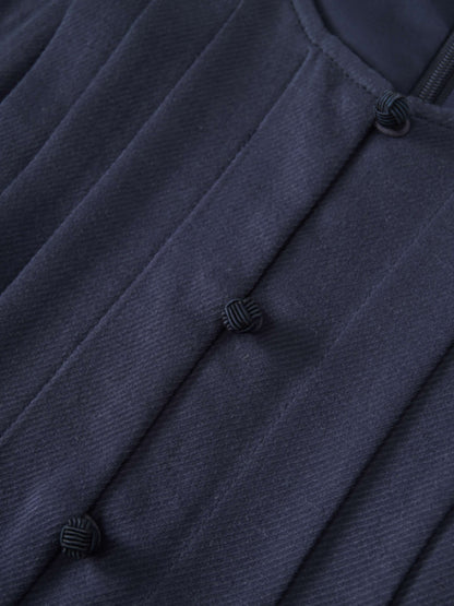 Pleat Top Silk/Linen Blend Dress-Navy