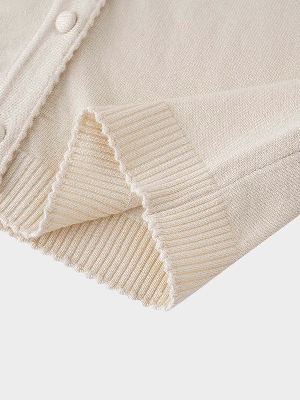 Trim Detail Crew Crop Cardigan-Cream