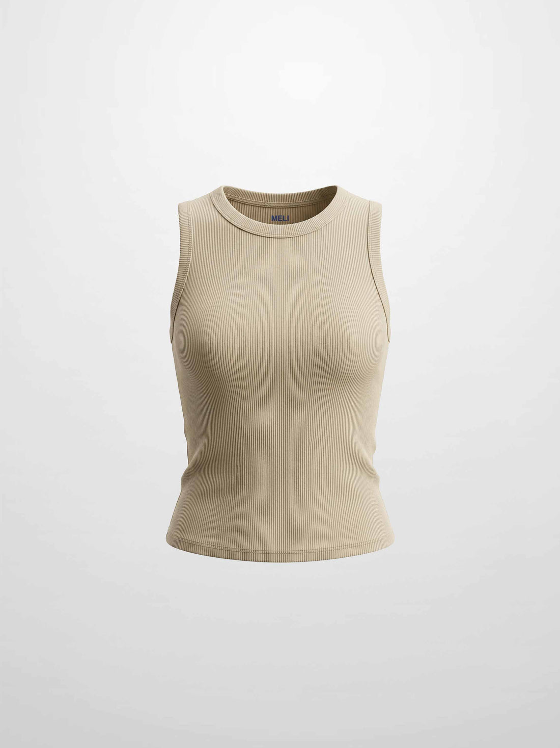 RIBBED CREW SLEEVELESS SHELL-TAN