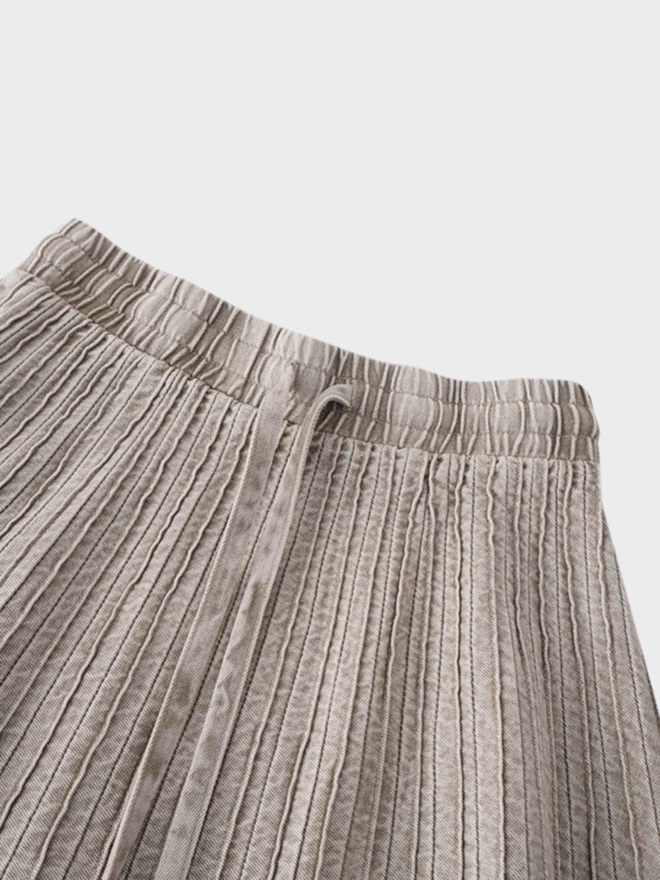 Stitched Micro Pleat Denim Skirt-Olive