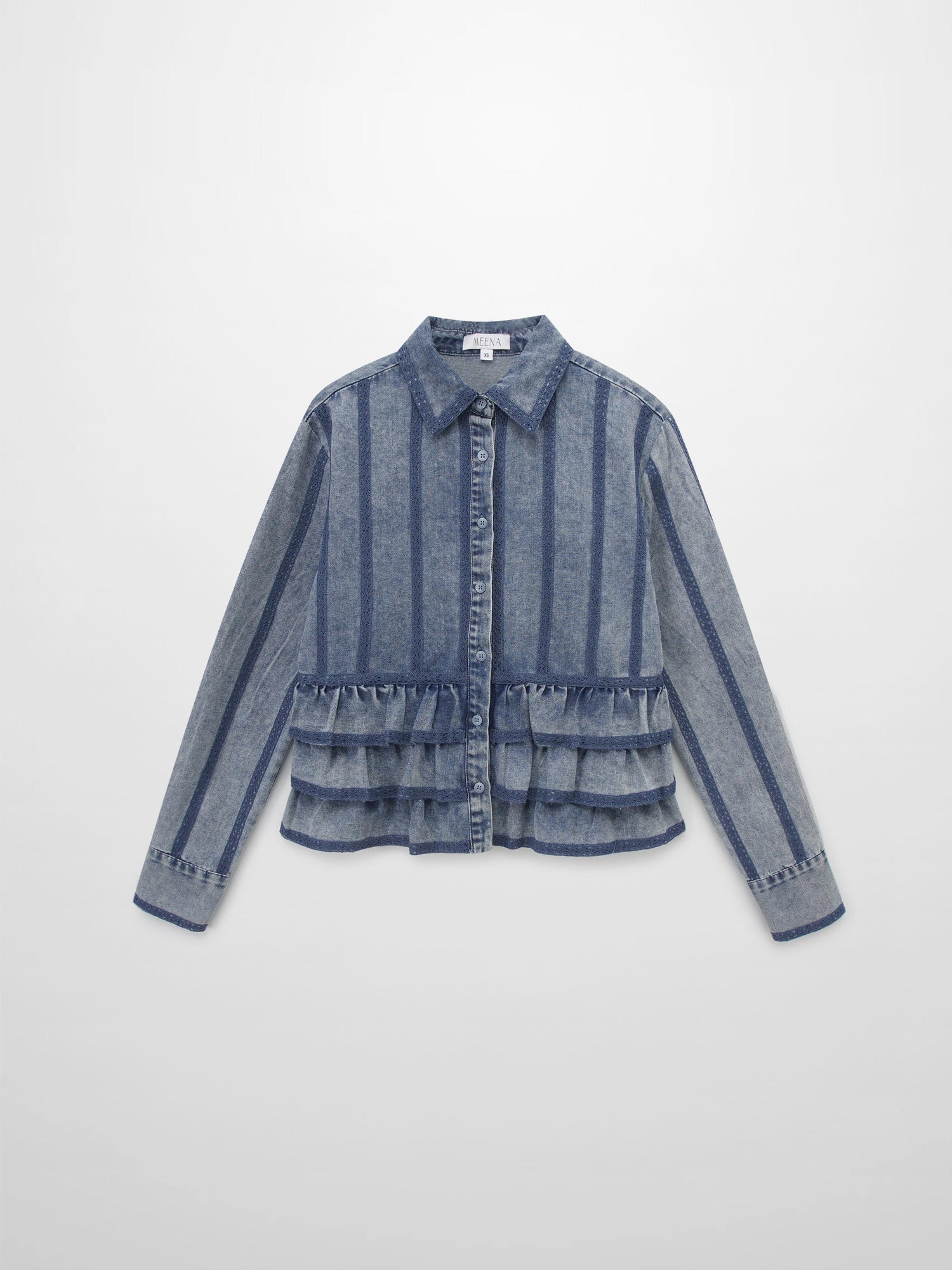 Ruffle Layer Jacket-Washed Denim