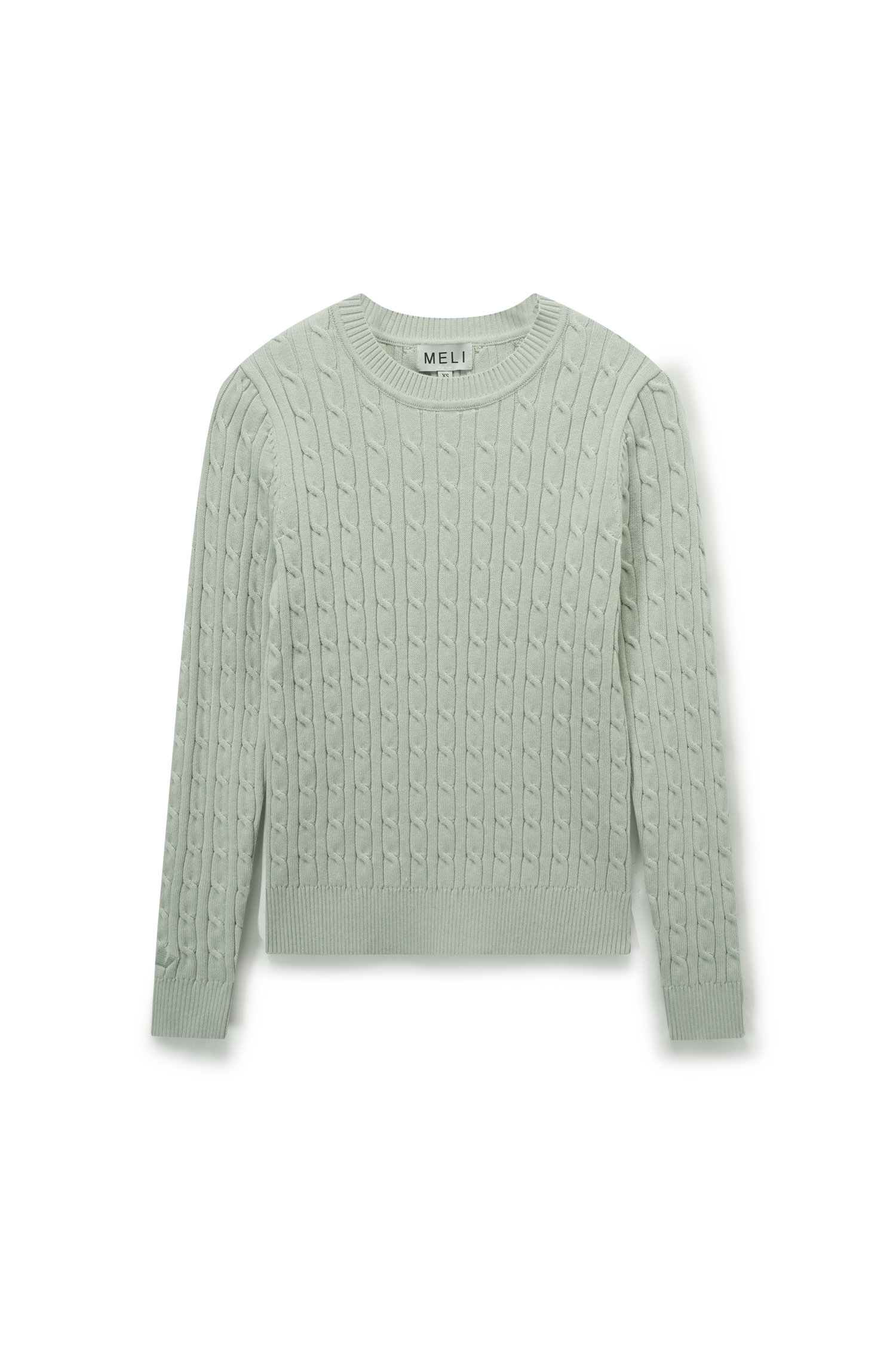 Crew Neck Cable Sweater-Mint
