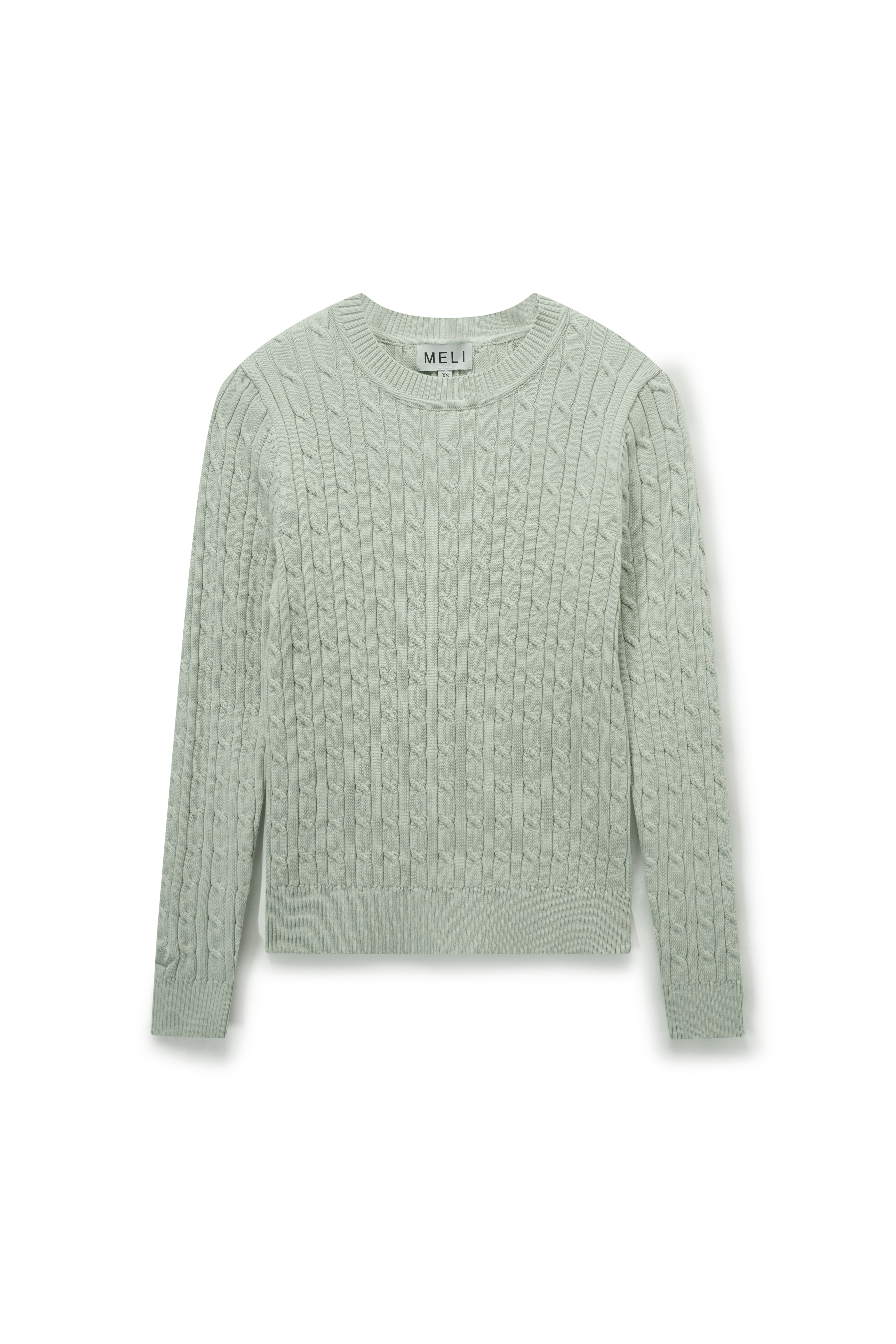 Crew Neck Cable Sweater-Mint