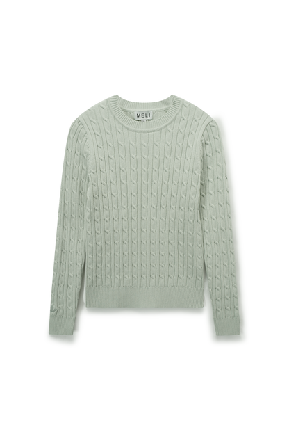 Crew Neck Cable Sweater-Mint