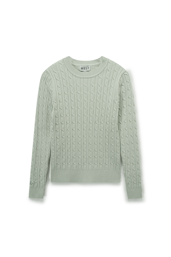 Crew Neck Cable Sweater-Mint