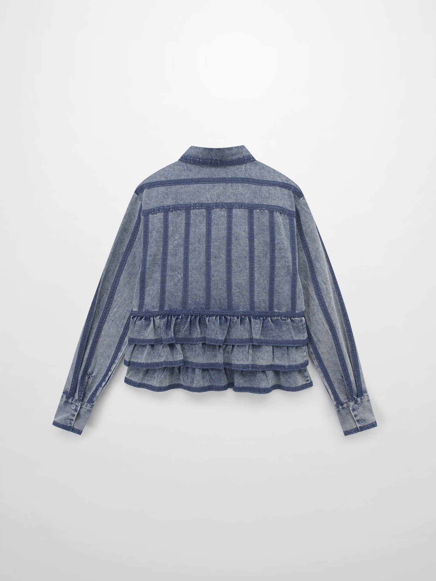 Ruffle Layer Jacket-Washed Denim