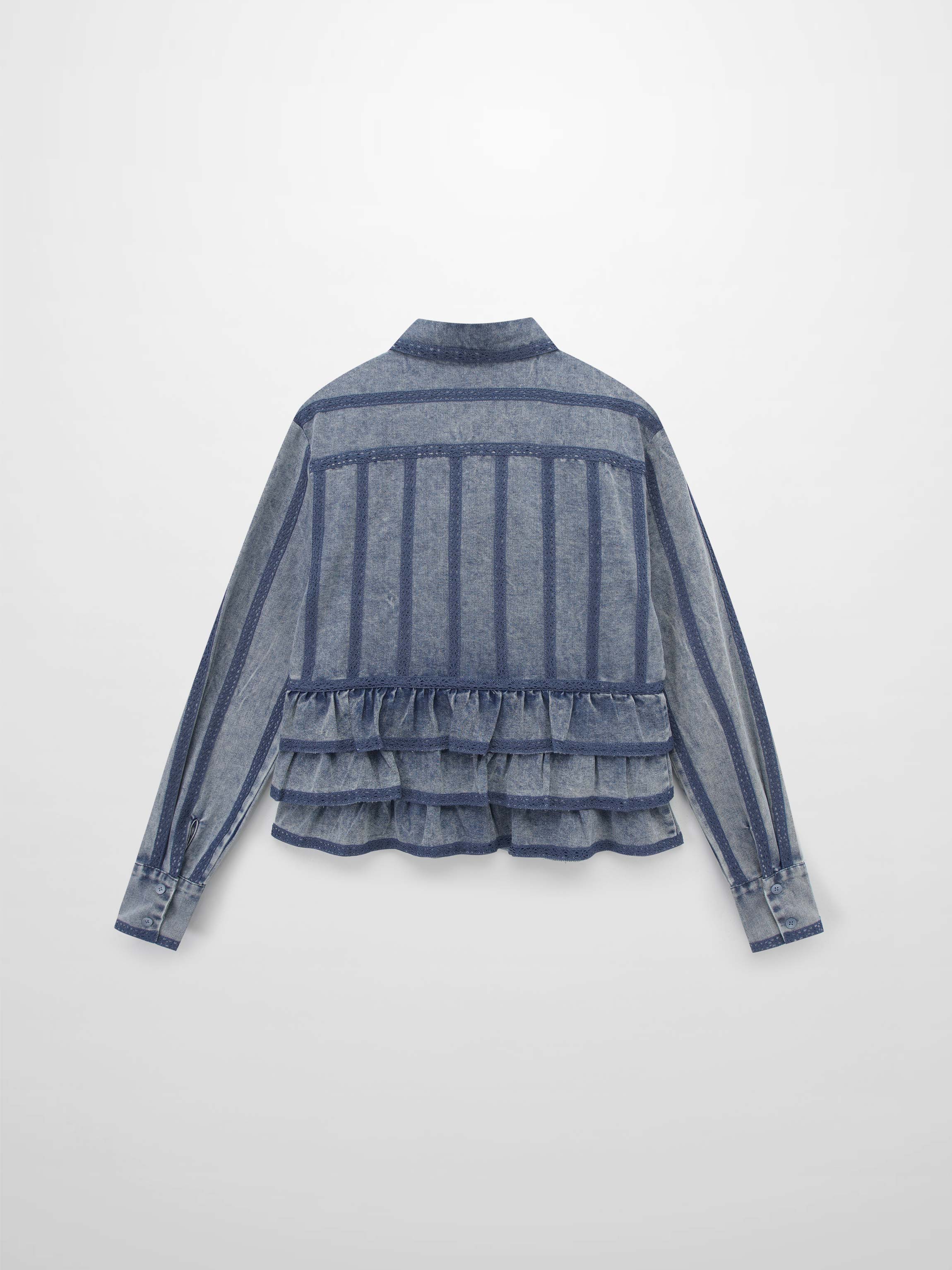 Ruffle Layer Jacket-Washed Denim