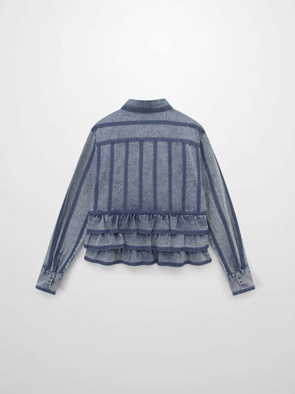 Ruffle Layer Jacket-Washed Denim