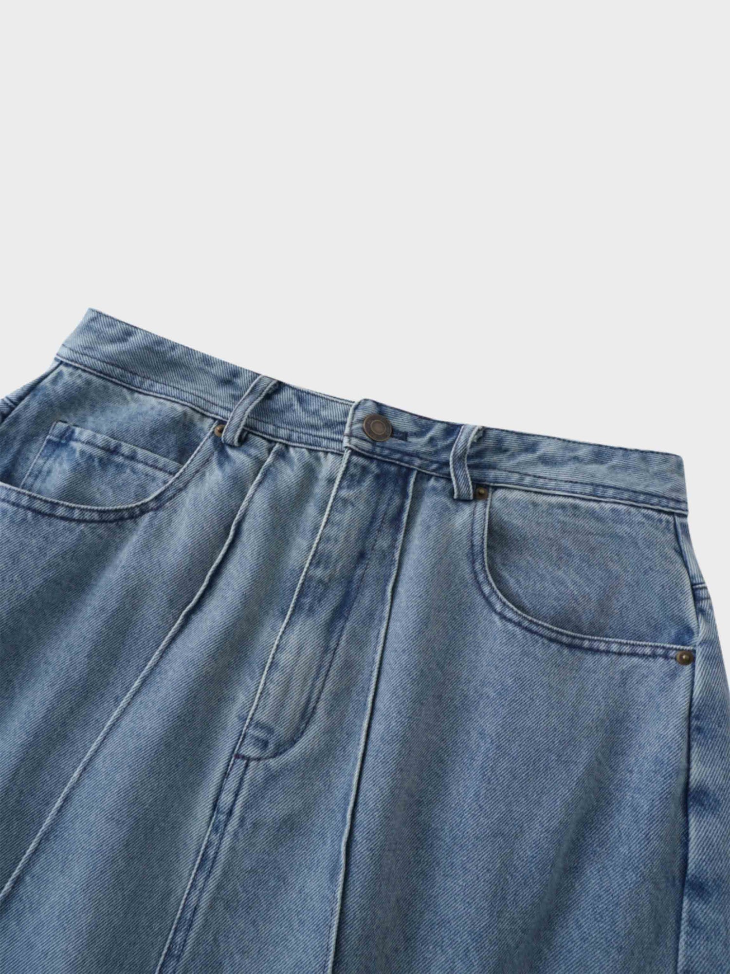 Denim Seamed Skirt-Blue Wash