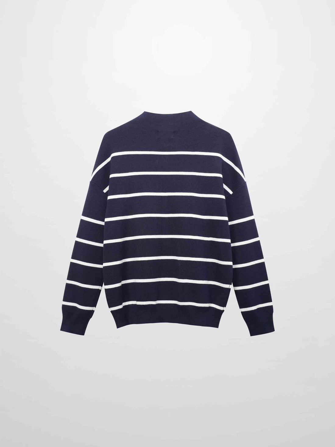 Mock Neck Thin Knit Sweater-Navy/Cream