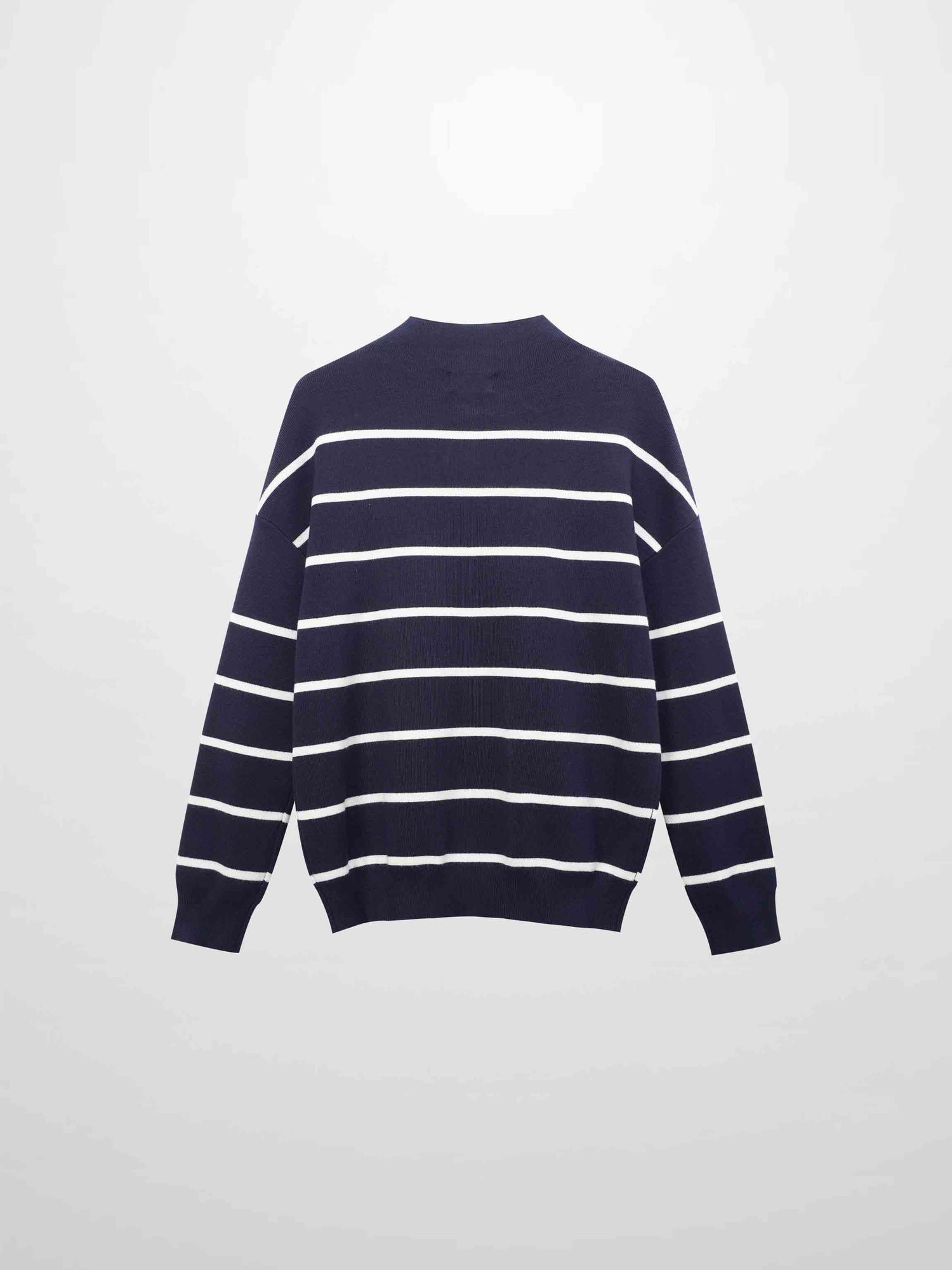 Mock Neck Thin Knit Sweater-Navy/Cream