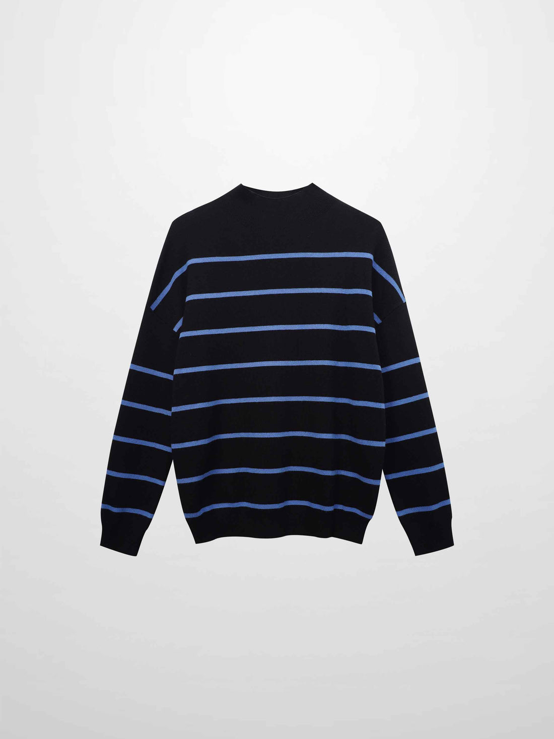 Mock Neck Thin Knit Sweater-Black/Light Blue