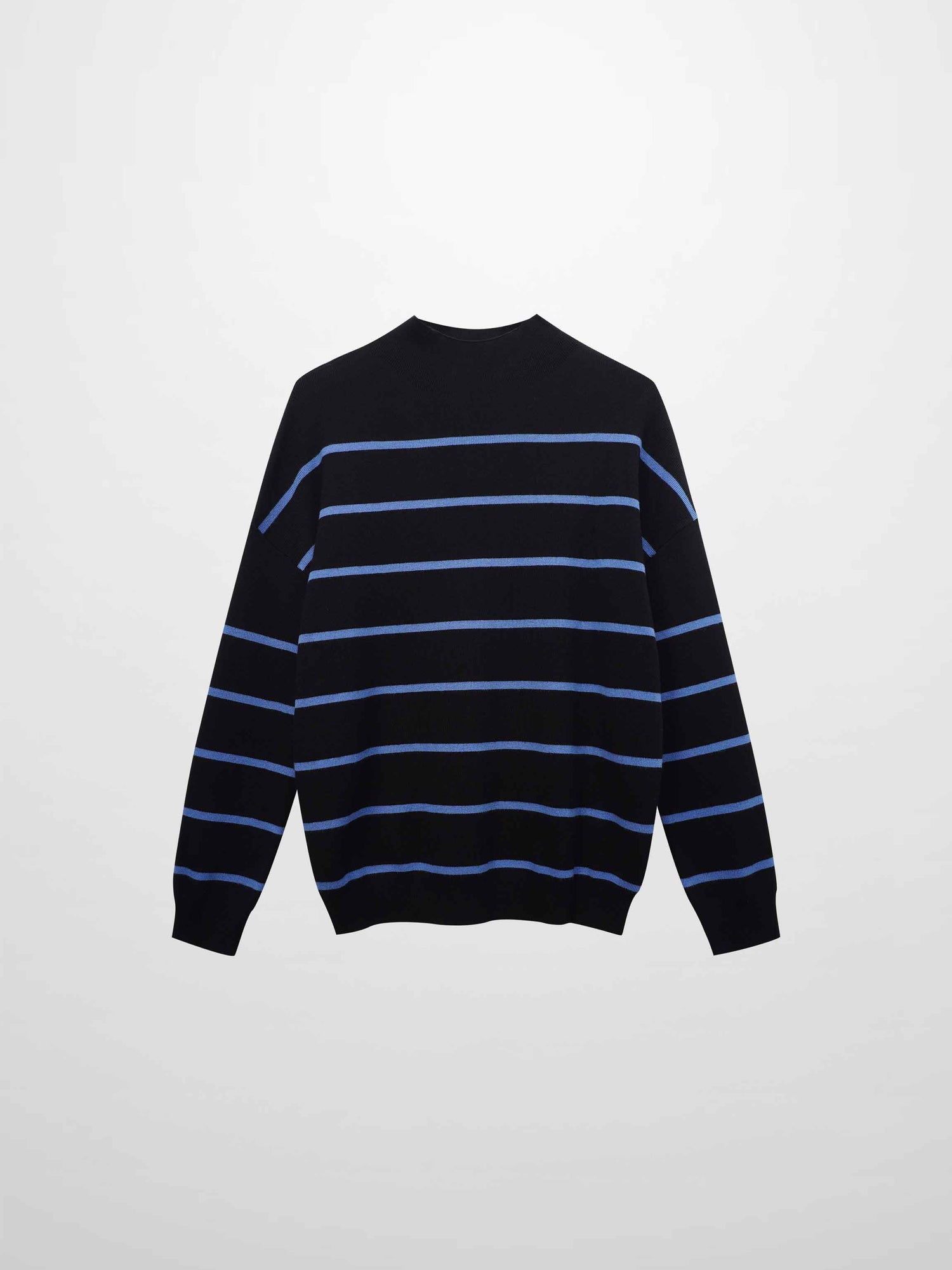 Mock Neck Thin Knit Sweater-Black/Light Blue