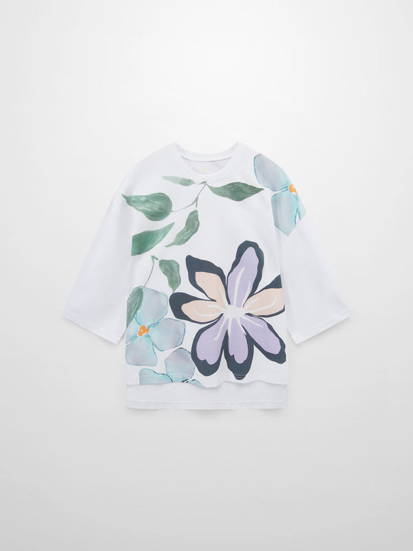 Oversized Printed Tee-Oversized Flower